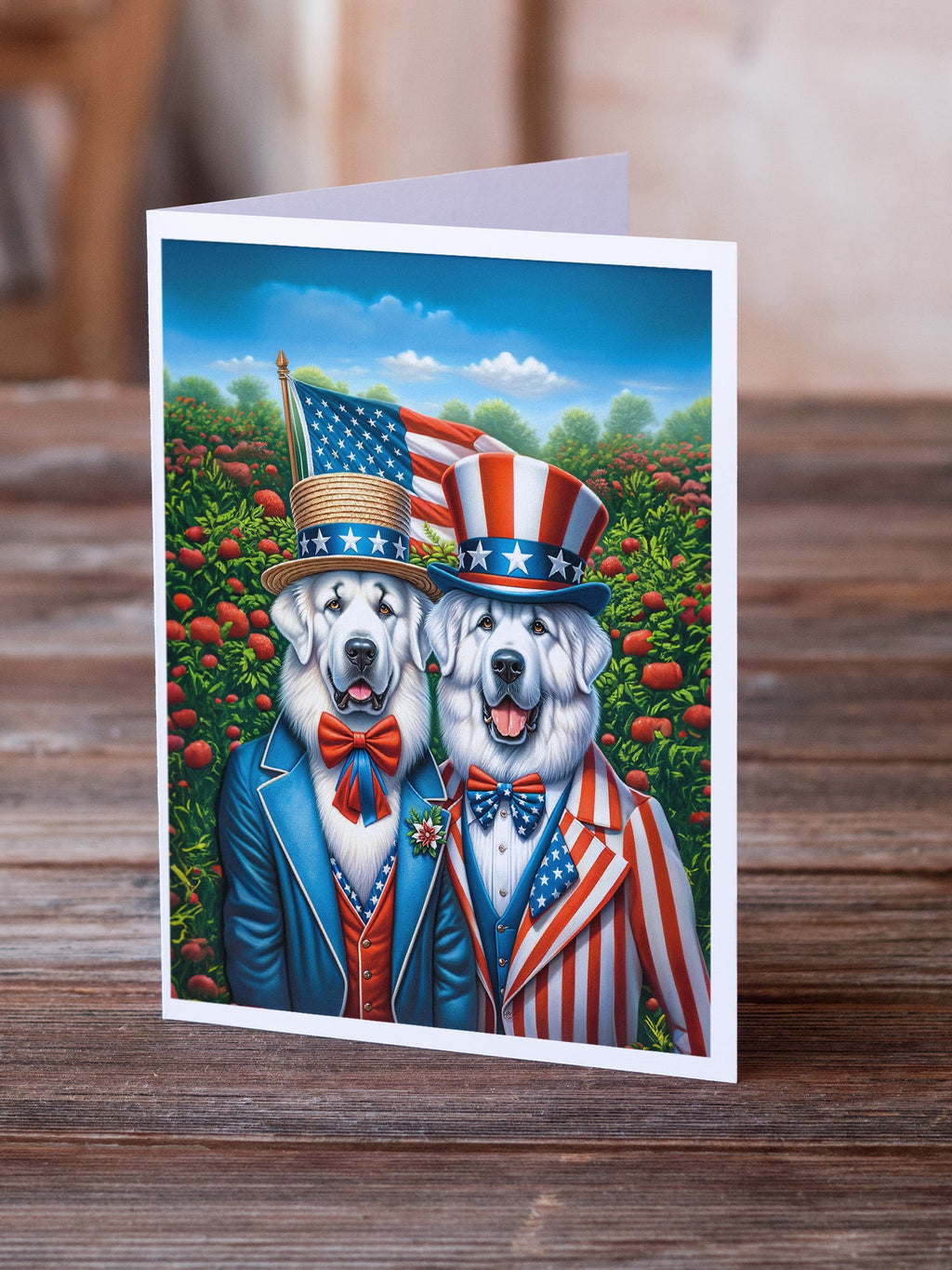 All American Great Pyrenees Greeting Cards Pack of 8 Blank Cards with Envelopes Whimsical A7 Size 5x7