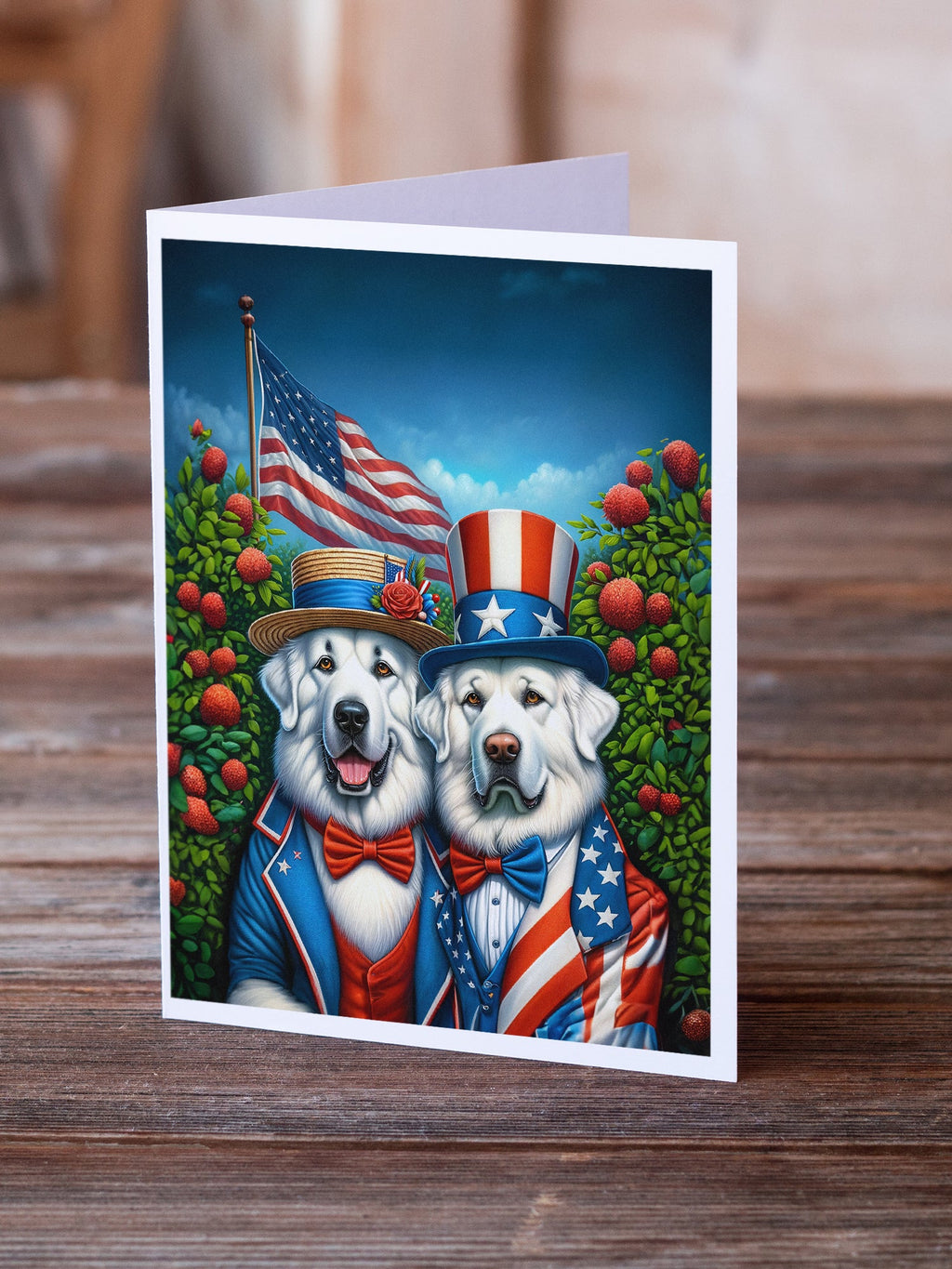 All American Great Pyrenees Greeting Cards Pack of 8 Blank Cards with Envelopes Whimsical A7 Size 5x7