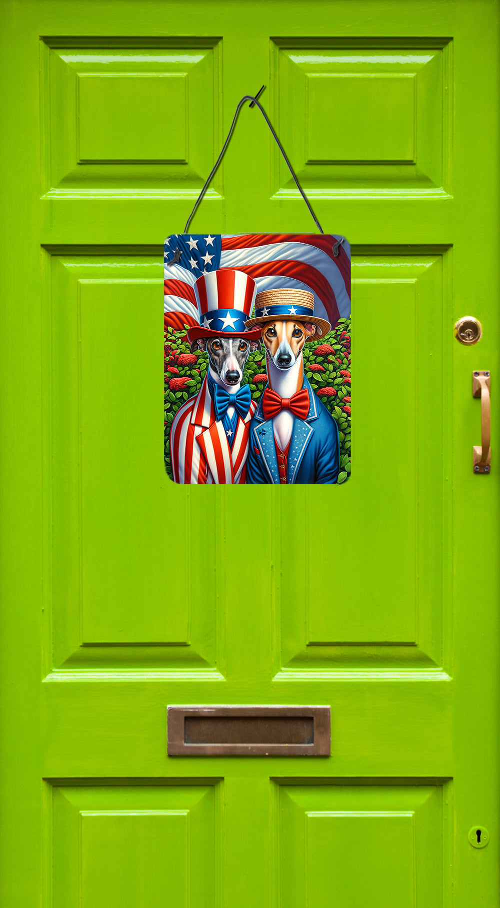 All American Greyhound Wall or Door Hanging Prints Aluminum Metal Sign Kitchen Wall Bar Bathroom Plaque Home Decor Front Door Plaque, 12x16, Multicolor