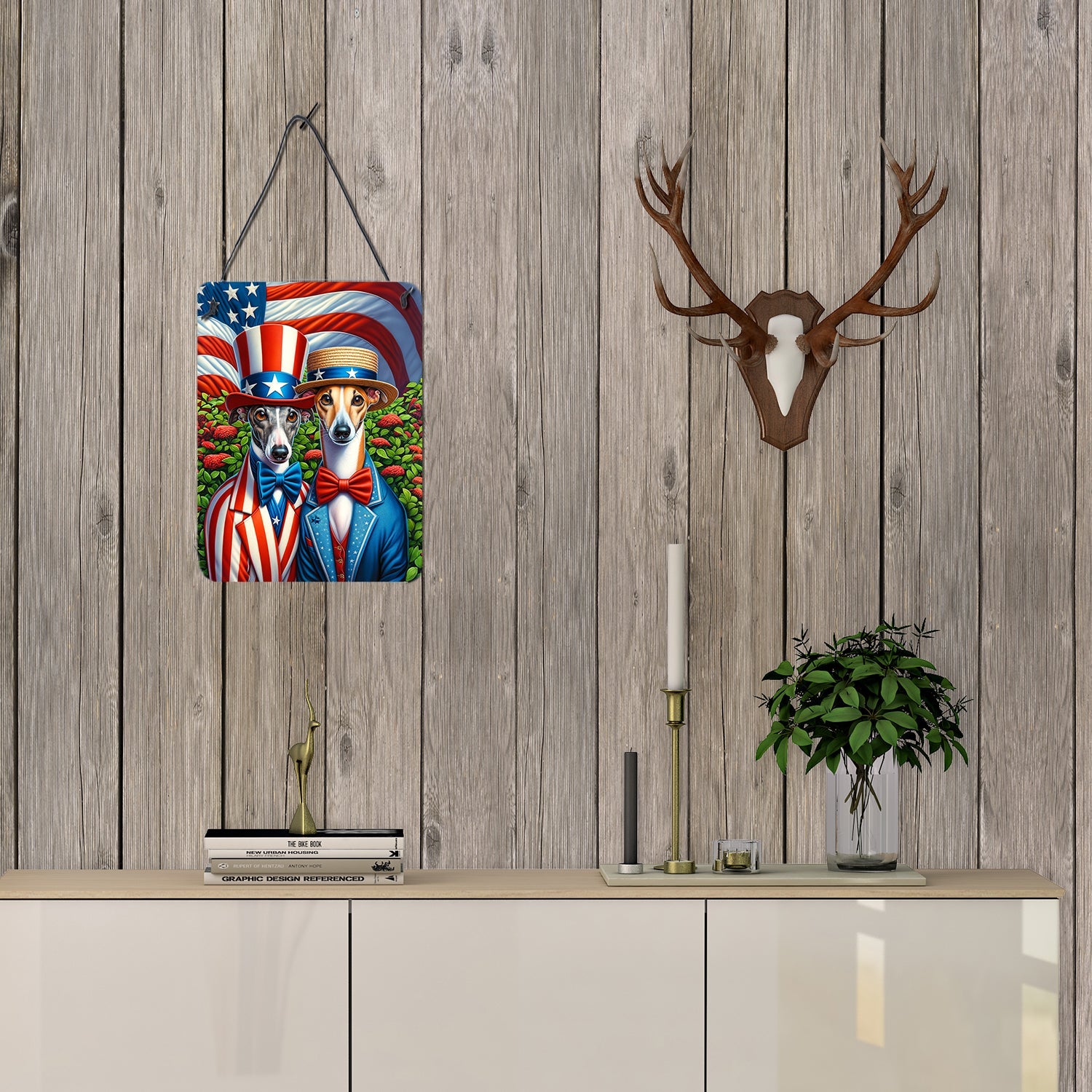 All American Greyhound Wall or Door Hanging Prints Aluminum Metal Sign Kitchen Wall Bar Bathroom Plaque Home Decor Front Door Plaque, 12x16, Multicolor