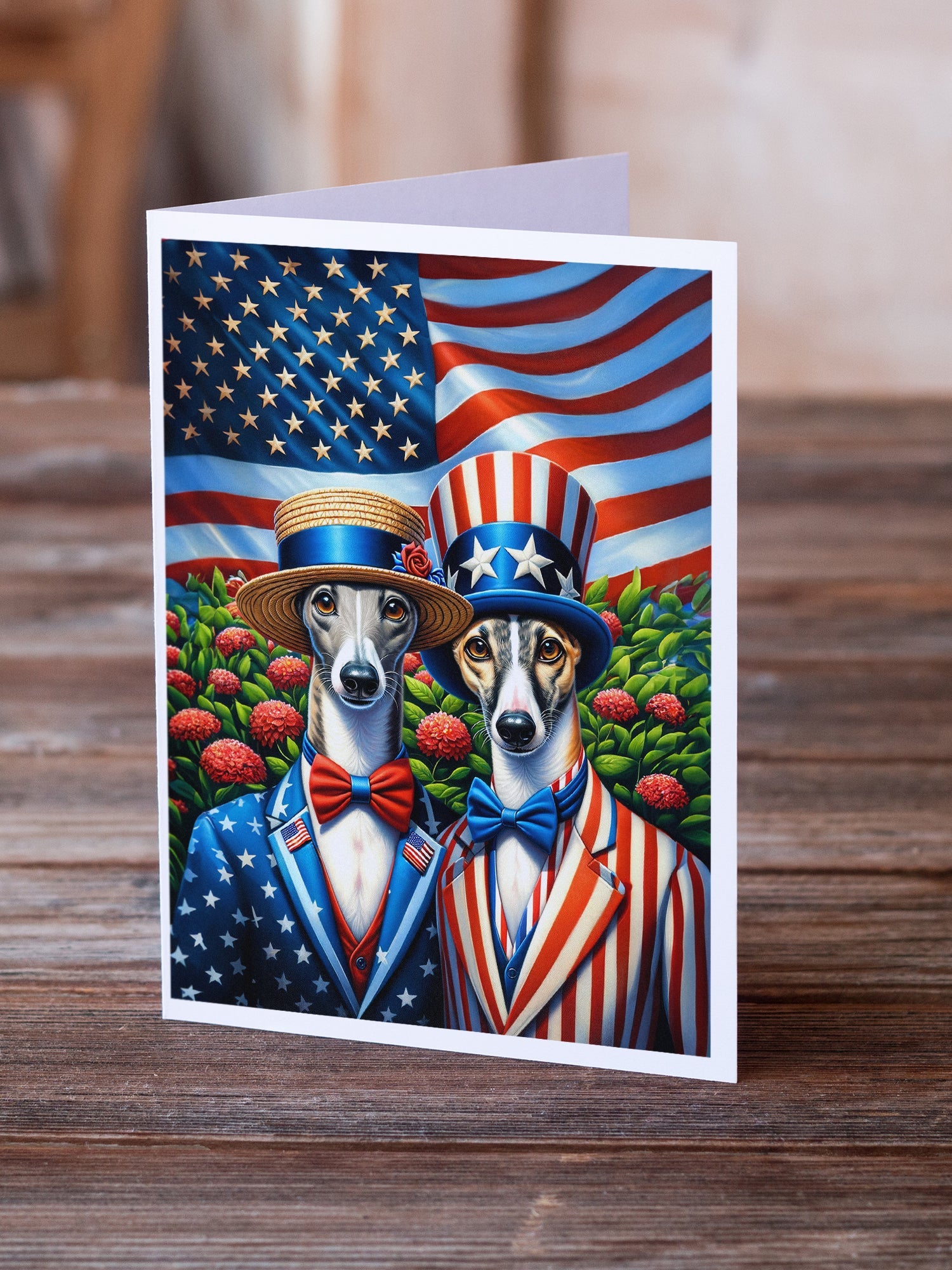All American Greyhound Greeting Cards Pack of 8 Blank Cards with Envelopes Whimsical A7 Size 5x7