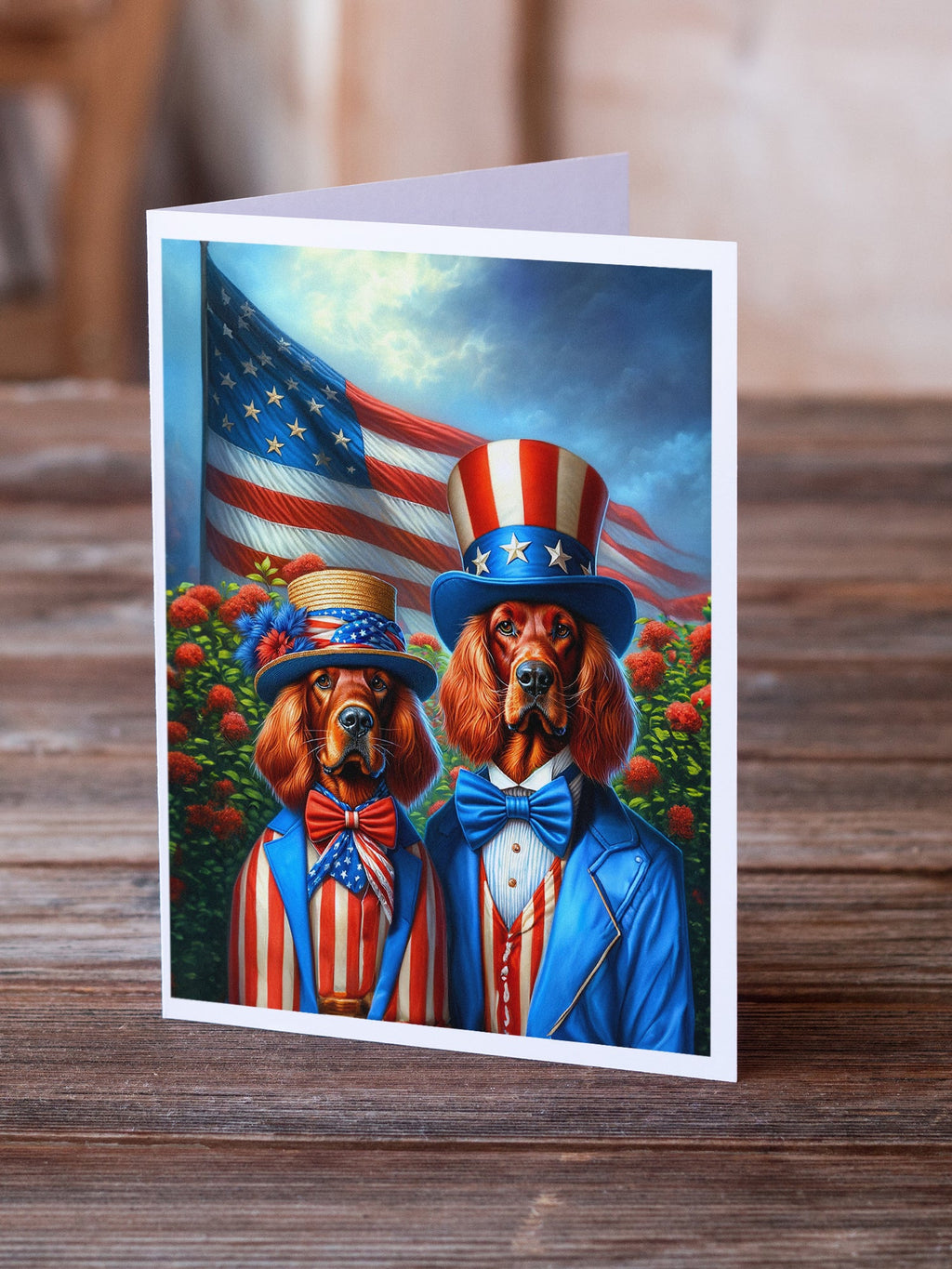 All American Irish Setter Greeting Cards Pack of 8 Blank Cards with Envelopes Whimsical A7 Size 5x7