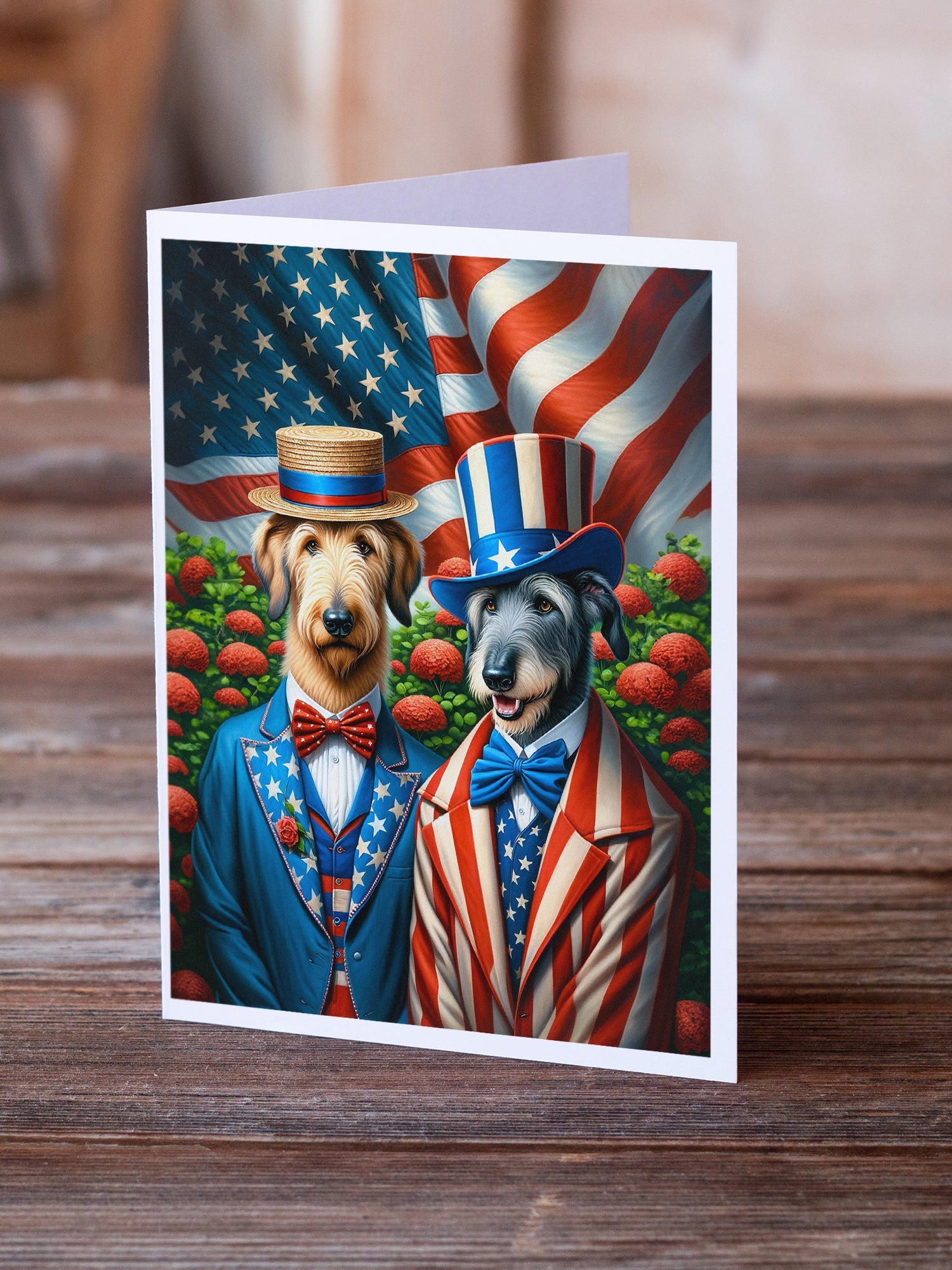 All American Irish Wolfhound Greeting Cards Pack of 8 Blank Cards with Envelopes Whimsical A7 Size 5x7