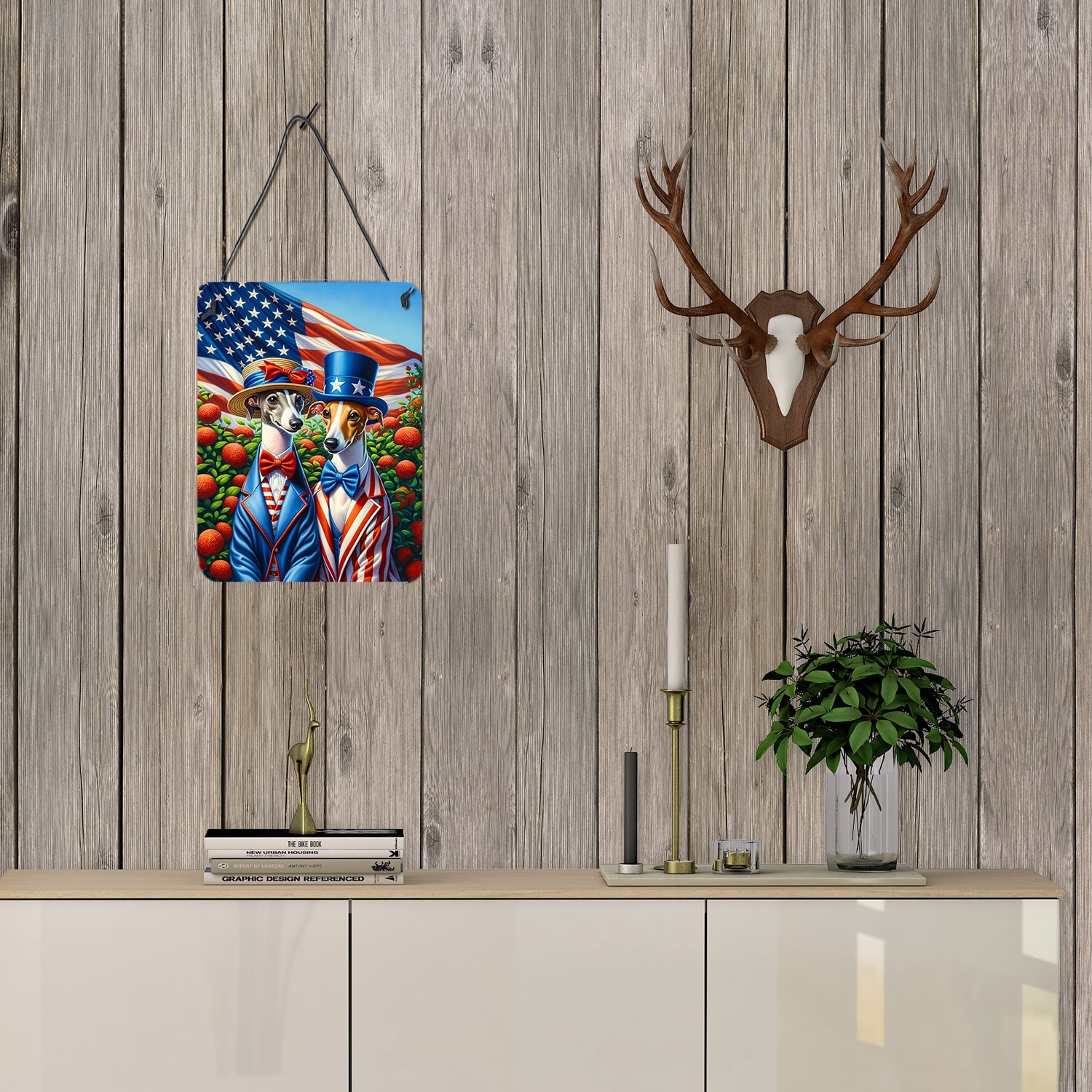 All American Italian Greyhound Wall or Door Hanging Prints Aluminum Metal Sign Kitchen Wall Bar Bathroom Plaque Home Decor Front Door Plaque, 12x16, Multicolor