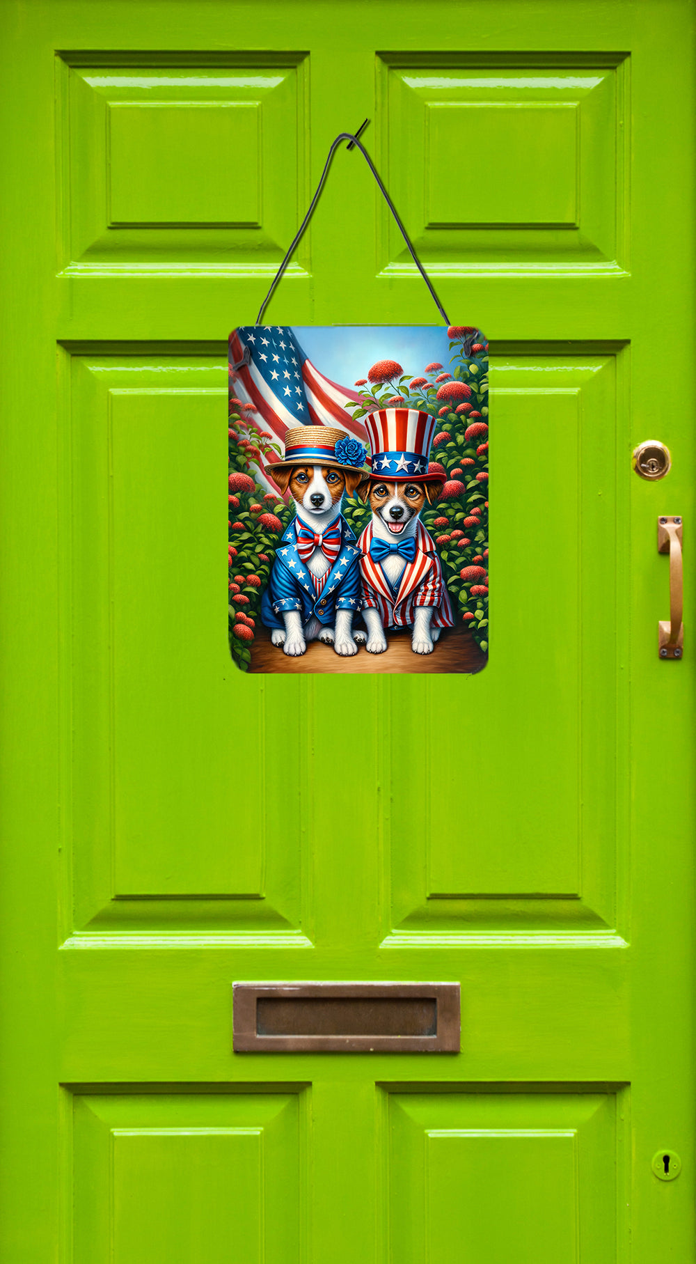 All American Jack Russell Terrier Wall or Door Hanging Prints Aluminum Metal Sign Kitchen Wall Bar Bathroom Plaque Home Decor Front Door Plaque, 12x16, Multicolor
