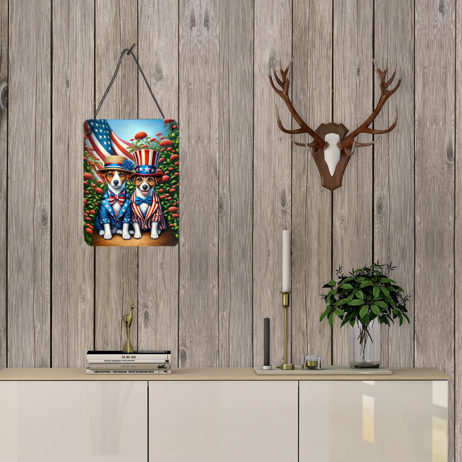 All American Jack Russell Terrier Wall or Door Hanging Prints Aluminum Metal Sign Kitchen Wall Bar Bathroom Plaque Home Decor Front Door Plaque, 12x16, Multicolor