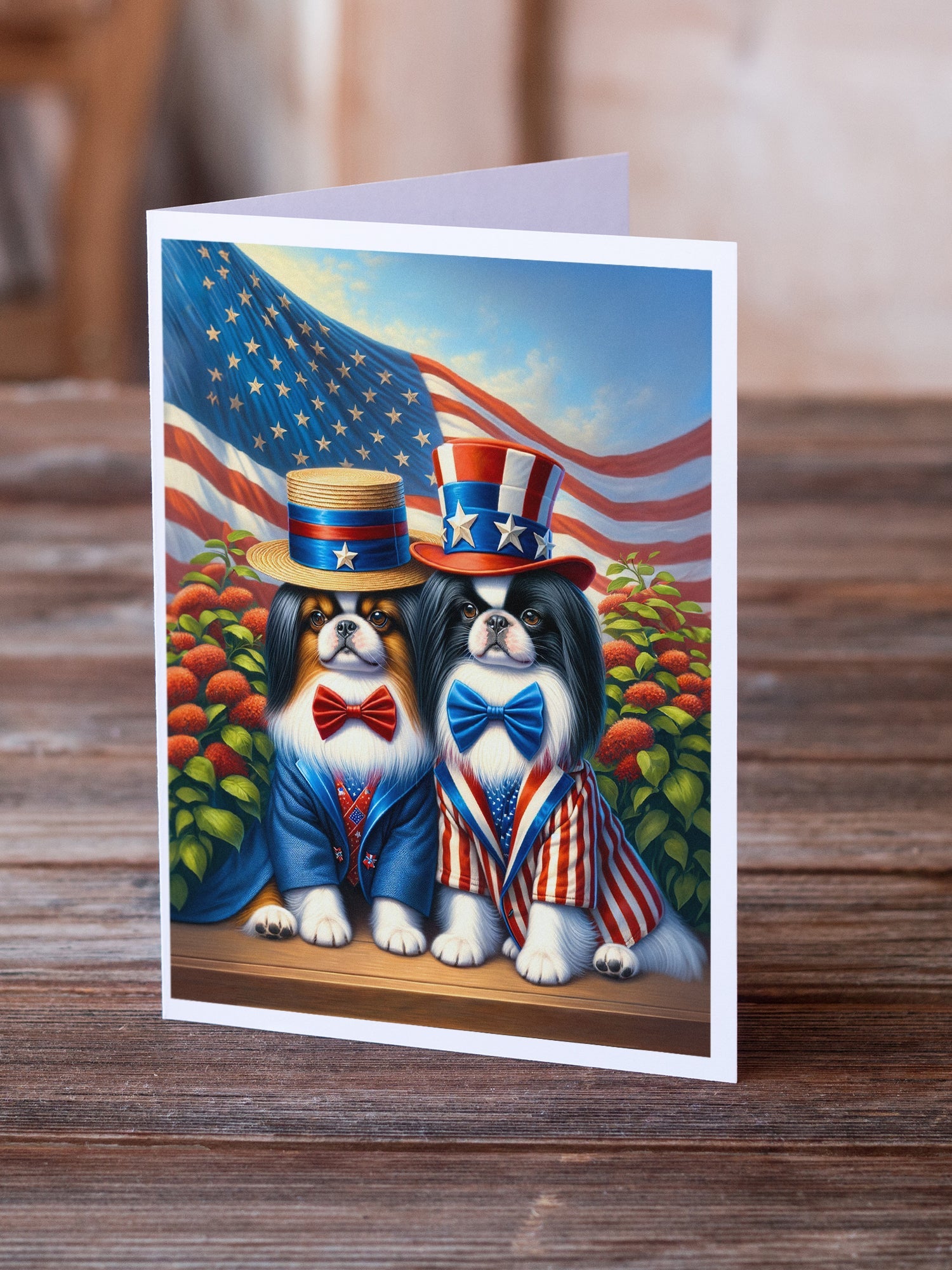 All American Japanese Chin Greeting Cards Pack of 8 Blank Cards with Envelopes Whimsical A7 Size 5x7