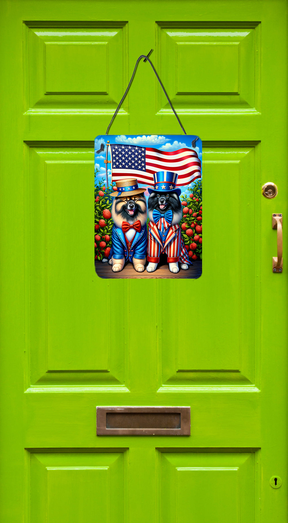 All American Keeshond Wall or Door Hanging Prints Aluminum Metal Sign Kitchen Wall Bar Bathroom Plaque Home Decor Front Door Plaque, 12x16, Multicolor