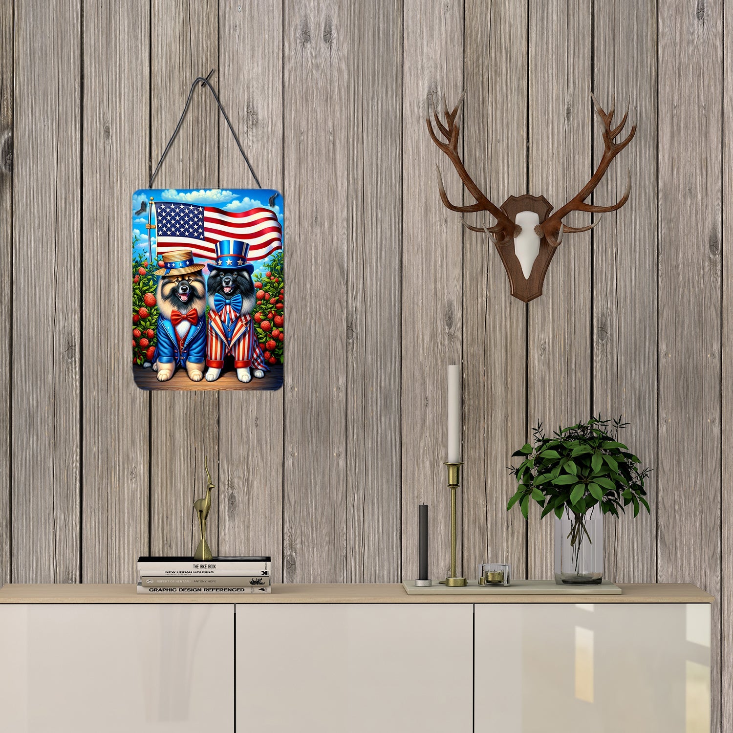 All American Keeshond Wall or Door Hanging Prints Aluminum Metal Sign Kitchen Wall Bar Bathroom Plaque Home Decor Front Door Plaque, 12x16, Multicolor
