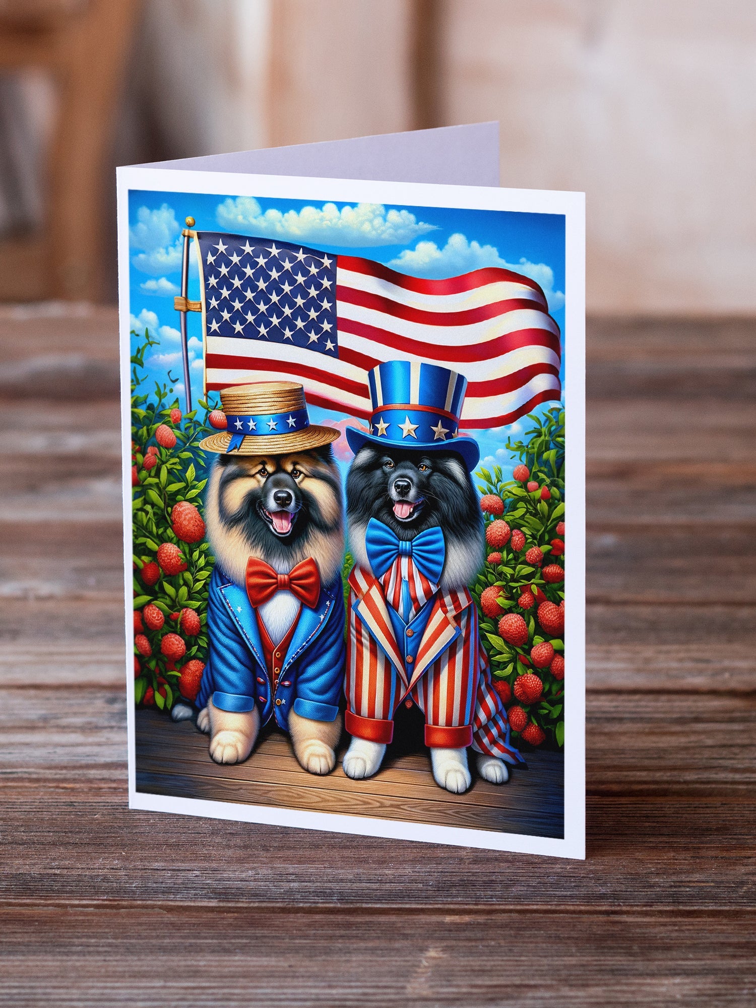 All American Keeshond Greeting Cards Pack of 8 Blank Cards with Envelopes Whimsical A7 Size 5x7