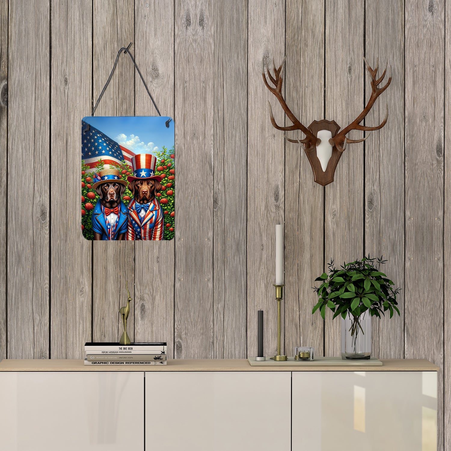 All American Labrador Retriever Wall or Door Hanging Prints Aluminum Metal Sign Kitchen Wall Bar Bathroom Plaque Home Decor Front Door Plaque, 12x16, Multicolor