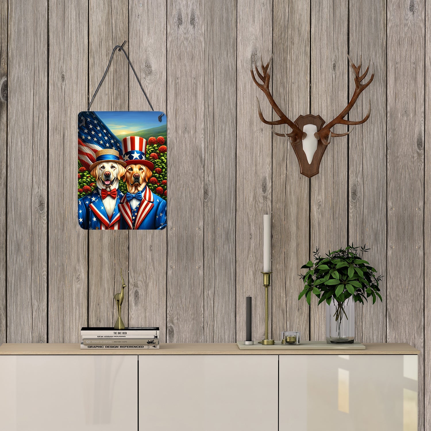 All American Labrador Retriever Wall or Door Hanging Prints Aluminum Metal Sign Kitchen Wall Bar Bathroom Plaque Home Decor Front Door Plaque, 12x16, Multicolor