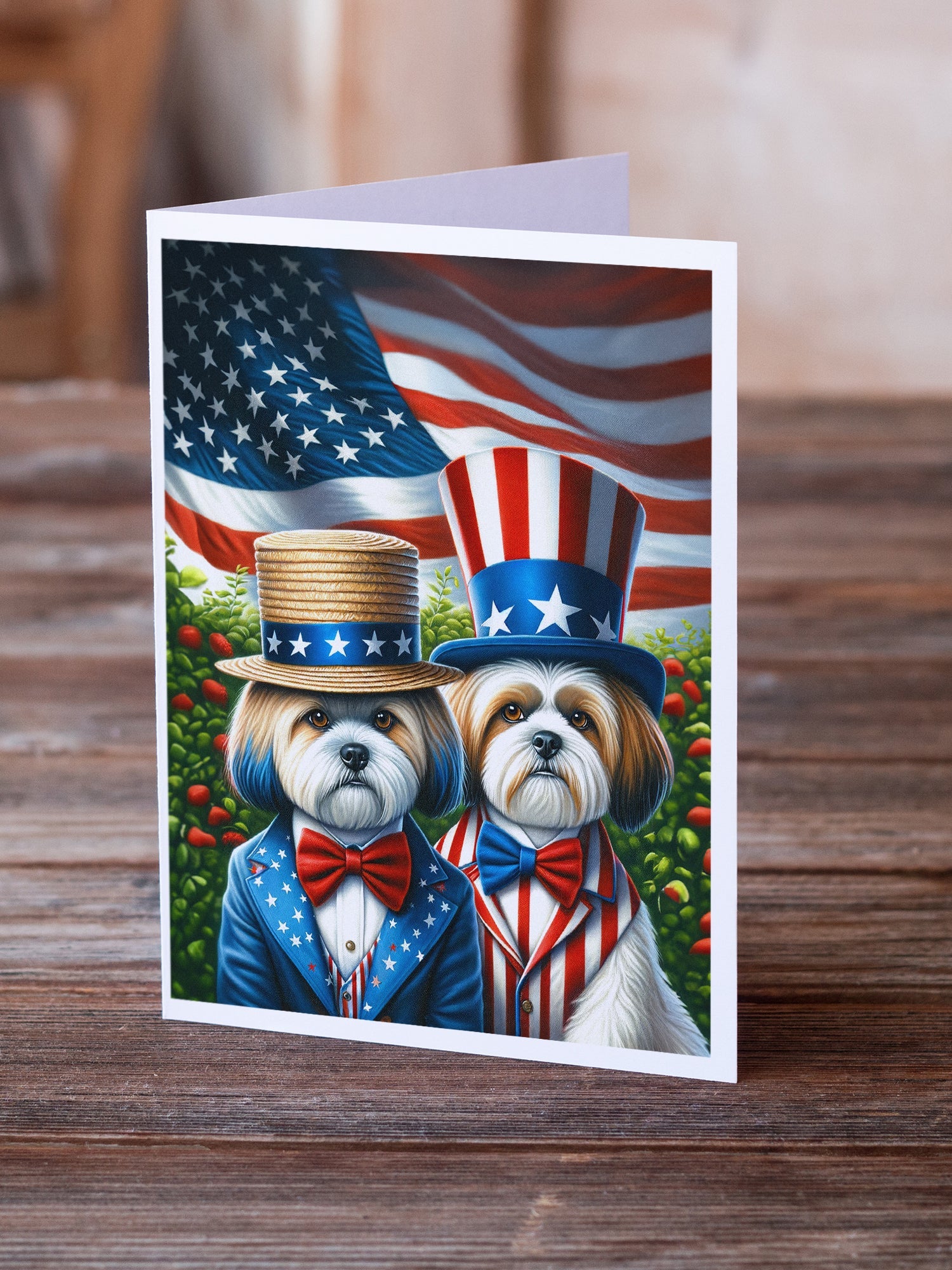 All American Lhasa Apso Greeting Cards Pack of 8 Blank Cards with Envelopes Whimsical A7 Size 5x7