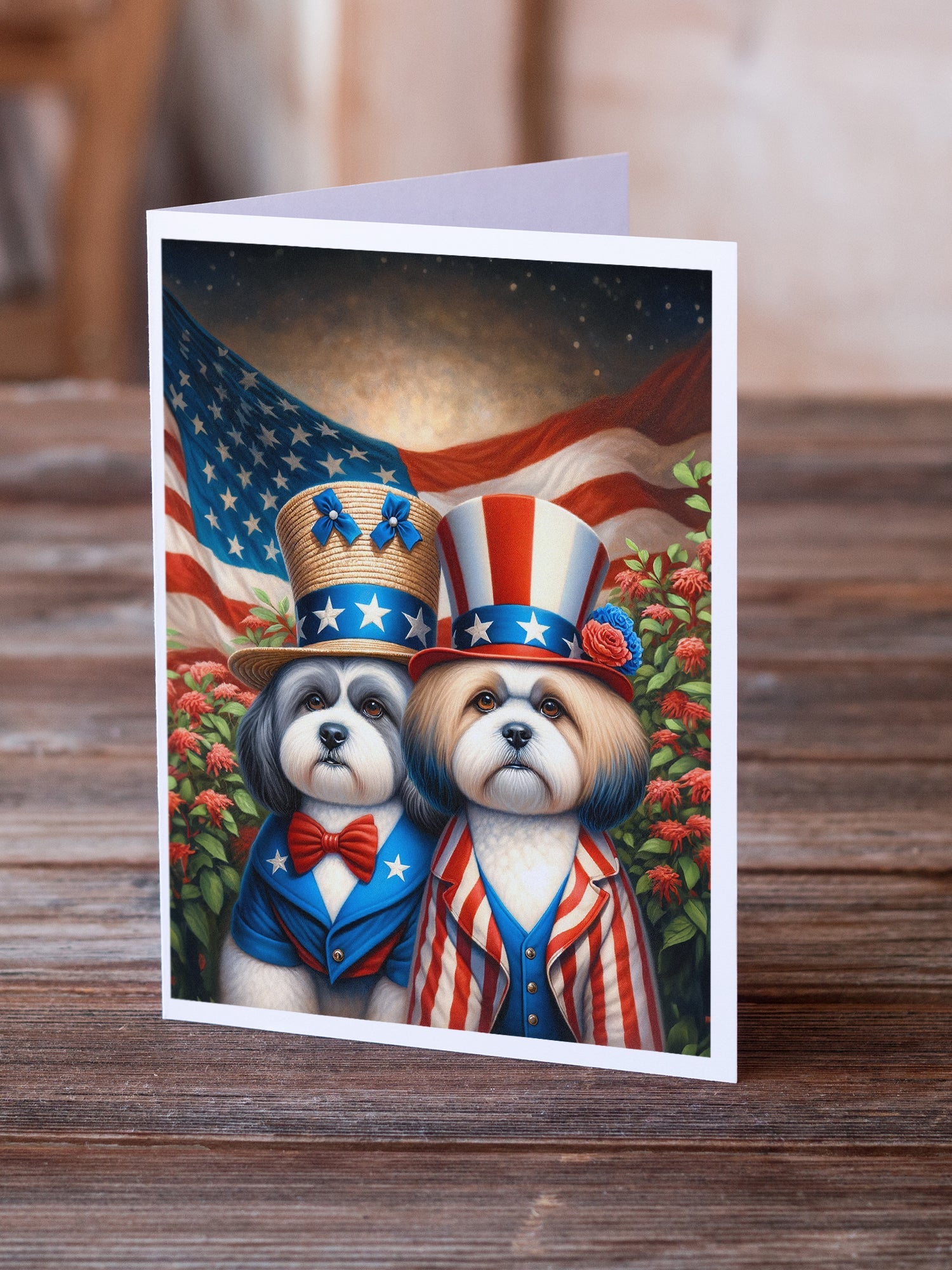 All American Lhasa Apso Greeting Cards Pack of 8 Blank Cards with Envelopes Whimsical A7 Size 5x7
