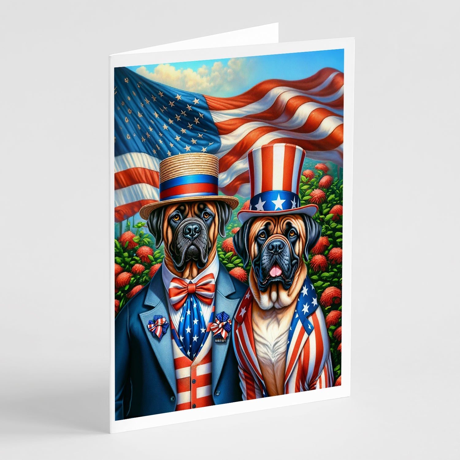 All American Mastiff Greeting Cards Pack of 8 Blank Cards with Envelopes Whimsical A7 Size 5x7