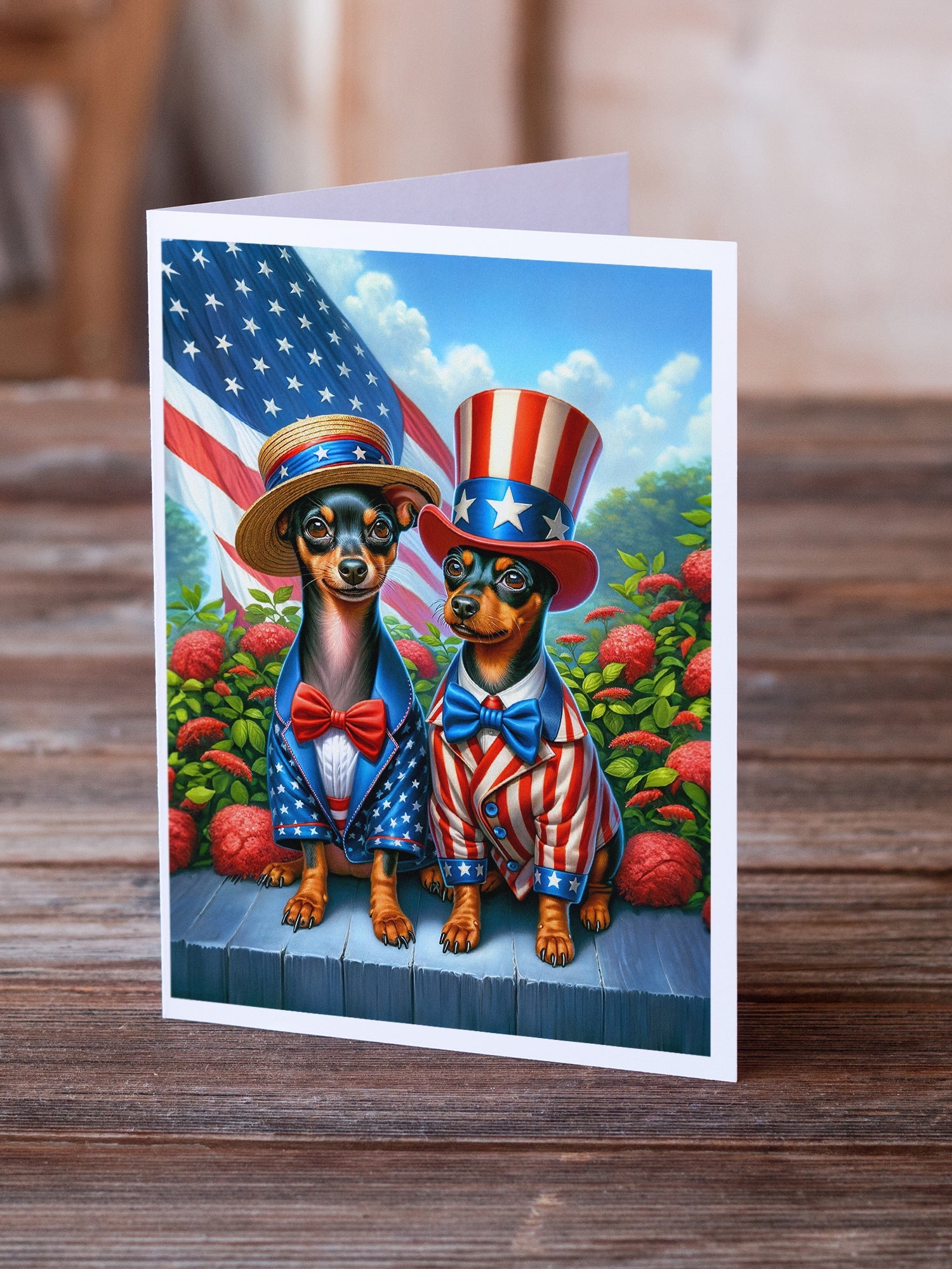 All American Miniature Pinscher Greeting Cards Pack of 8 Blank Cards with Envelopes Whimsical A7 Size 5x7