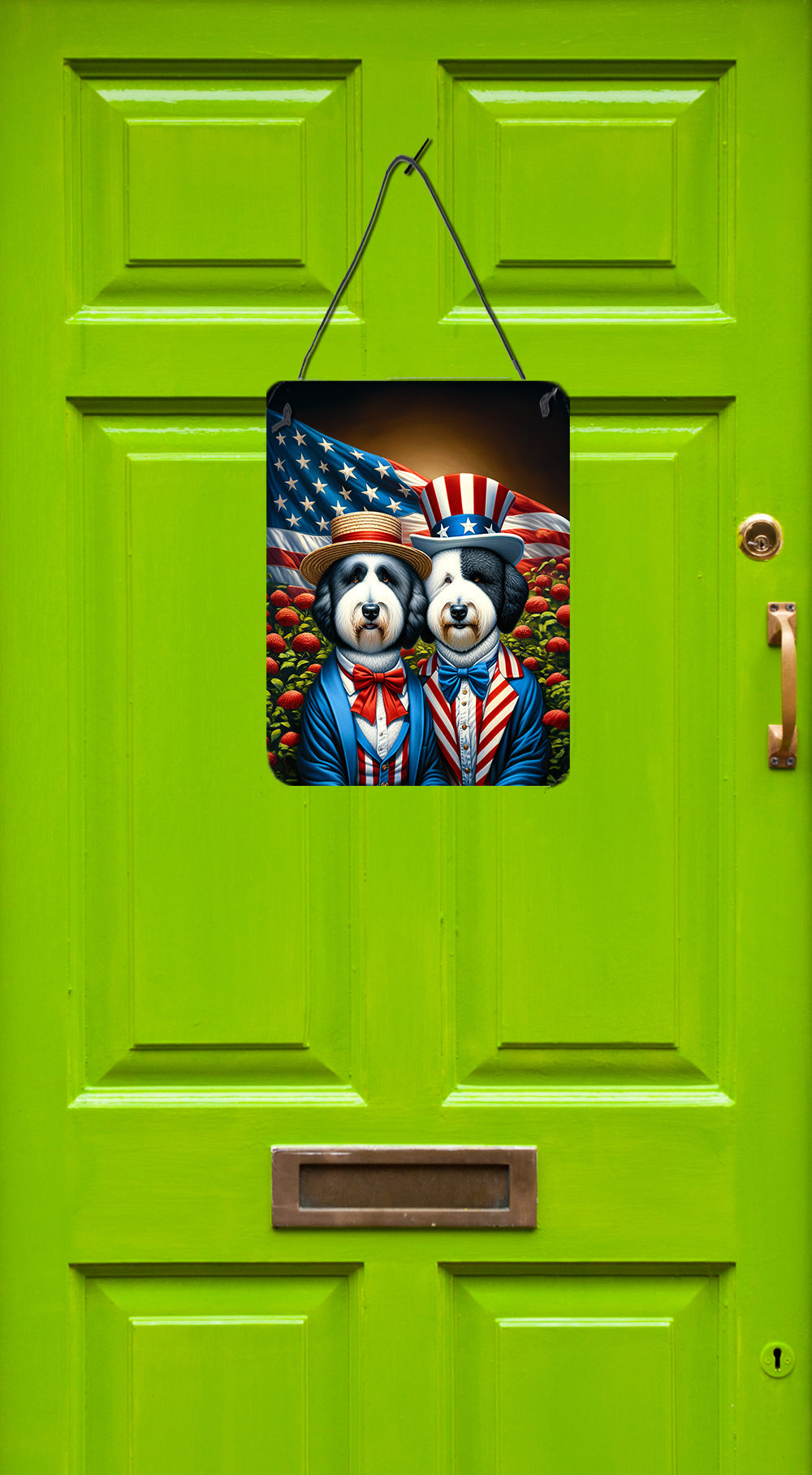 All American Old English Sheepdog Wall or Door Hanging Prints Aluminum Metal Sign Kitchen Wall Bar Bathroom Plaque Home Decor Front Door Plaque, 12x16, Multicolor