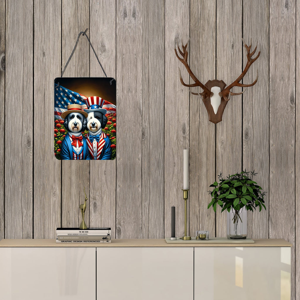 All American Old English Sheepdog Wall or Door Hanging Prints Aluminum Metal Sign Kitchen Wall Bar Bathroom Plaque Home Decor Front Door Plaque, 12x16, Multicolor