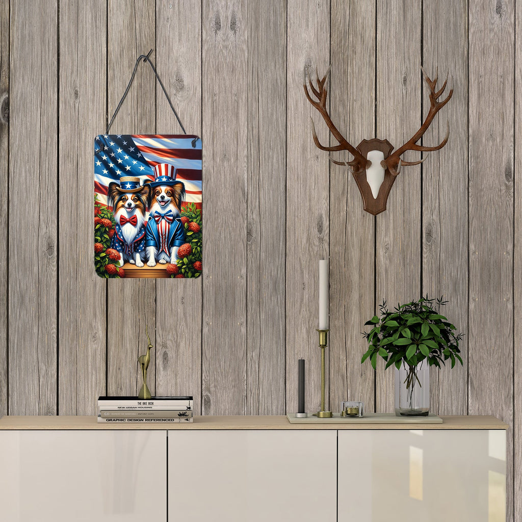 All American Papillon Wall or Door Hanging Prints Aluminum Metal Sign Kitchen Wall Bar Bathroom Plaque Home Decor Front Door Plaque, 12x16, Multicolor