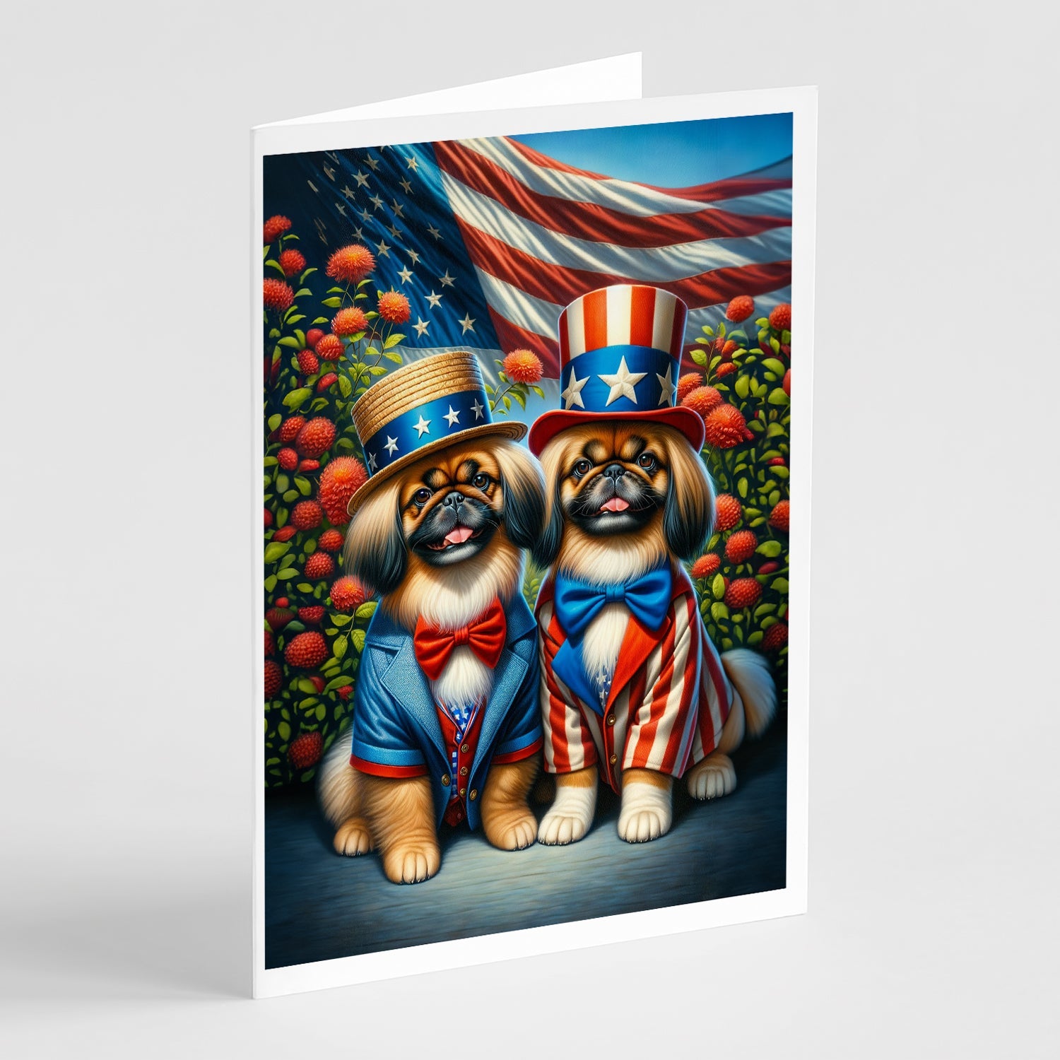 All American Pekingese Greeting Cards Pack of 8 Blank Cards with Envelopes Whimsical A7 Size 5x7