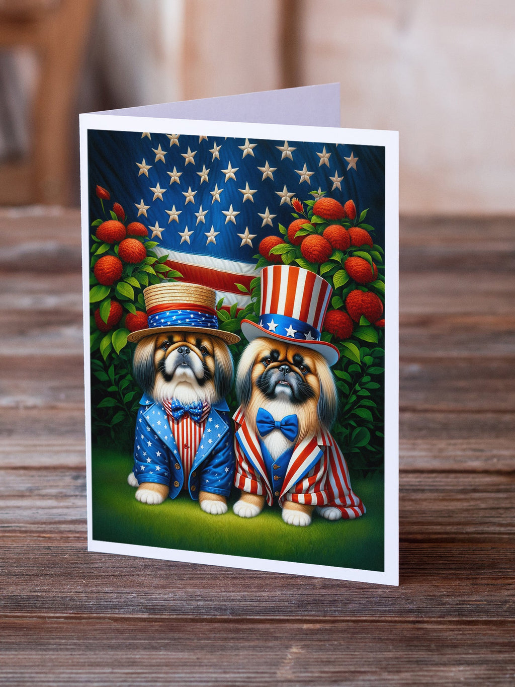 All American Pekingese Greeting Cards Pack of 8 Blank Cards with Envelopes Whimsical A7 Size 5x7