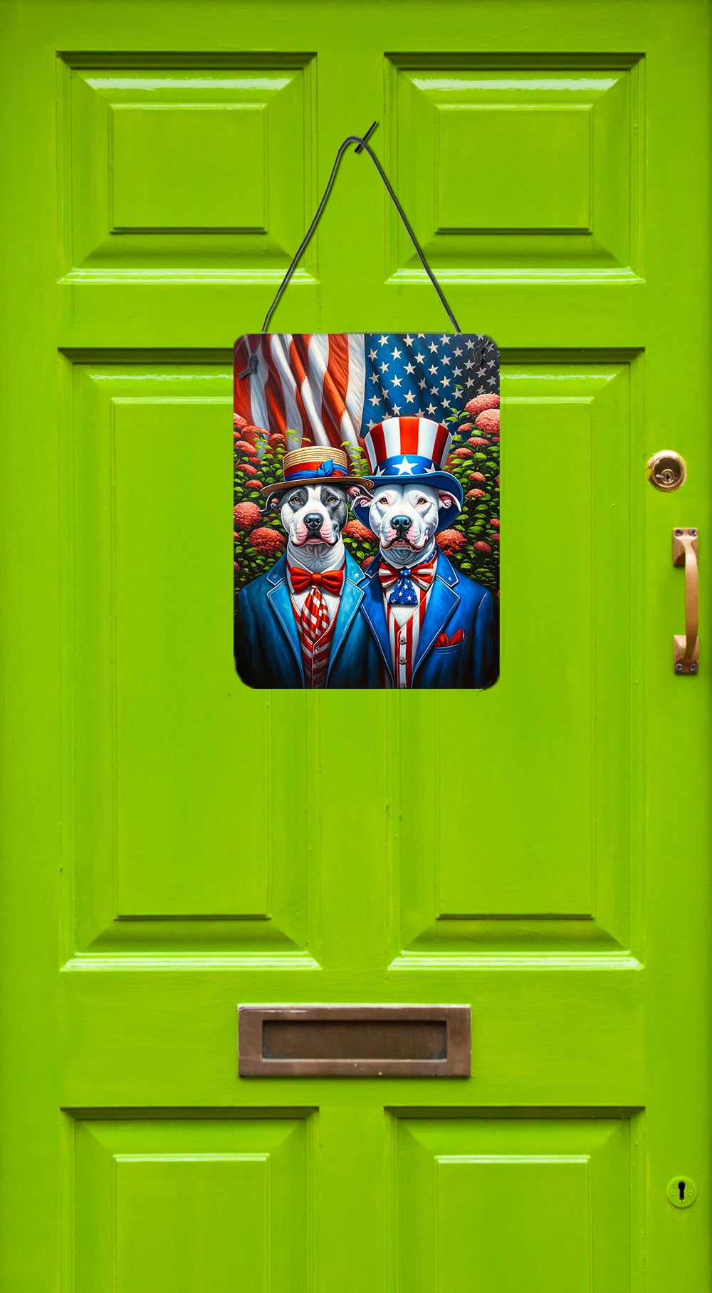 All American Pit Bull Terrier Wall or Door Hanging Prints Aluminum Metal Sign Kitchen Wall Bar Bathroom Plaque Home Decor Front Door Plaque, 12x16, Multicolor