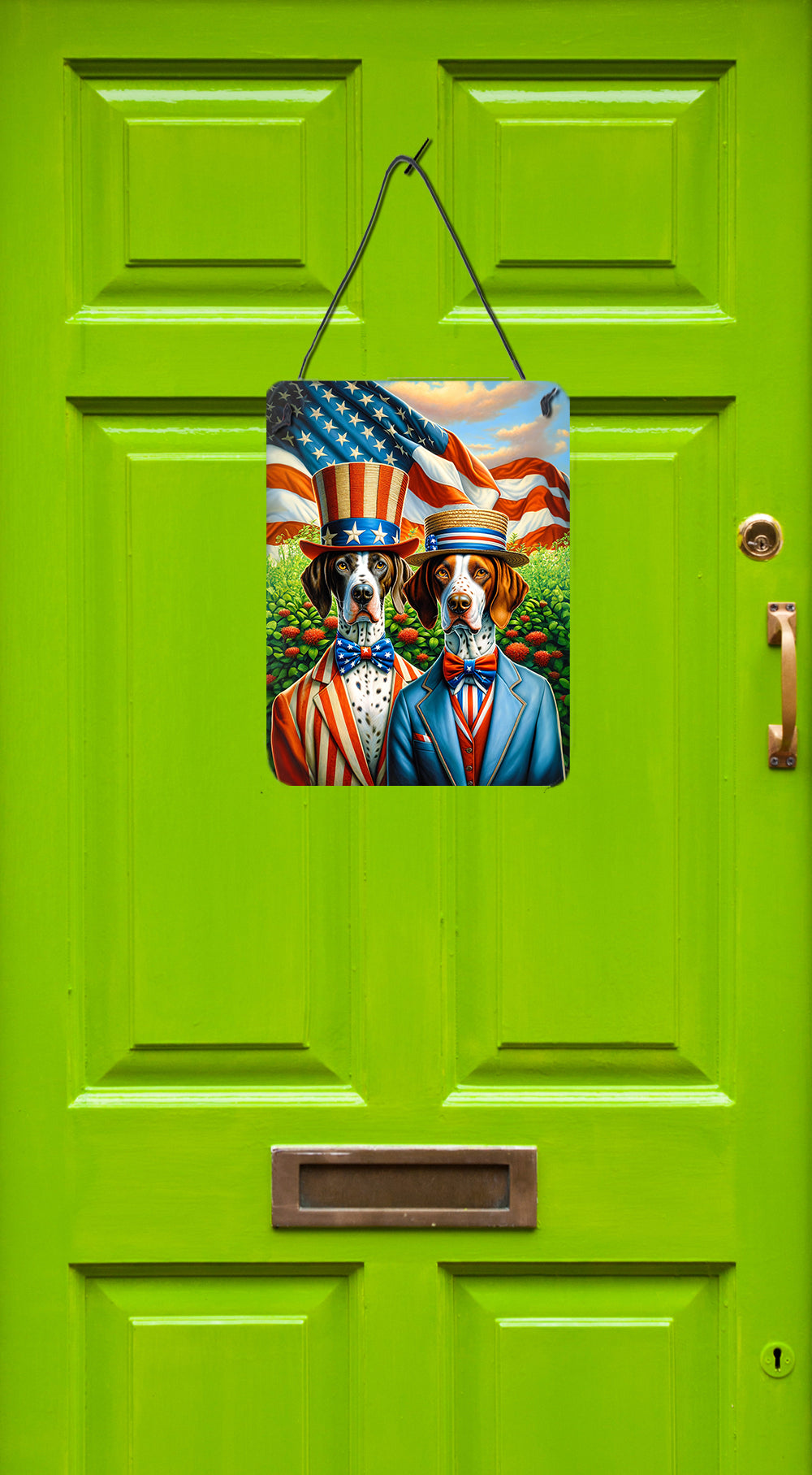 All American Pointer Wall or Door Hanging Prints Aluminum Metal Sign Kitchen Wall Bar Bathroom Plaque Home Decor Front Door Plaque, 12x16, Multicolor