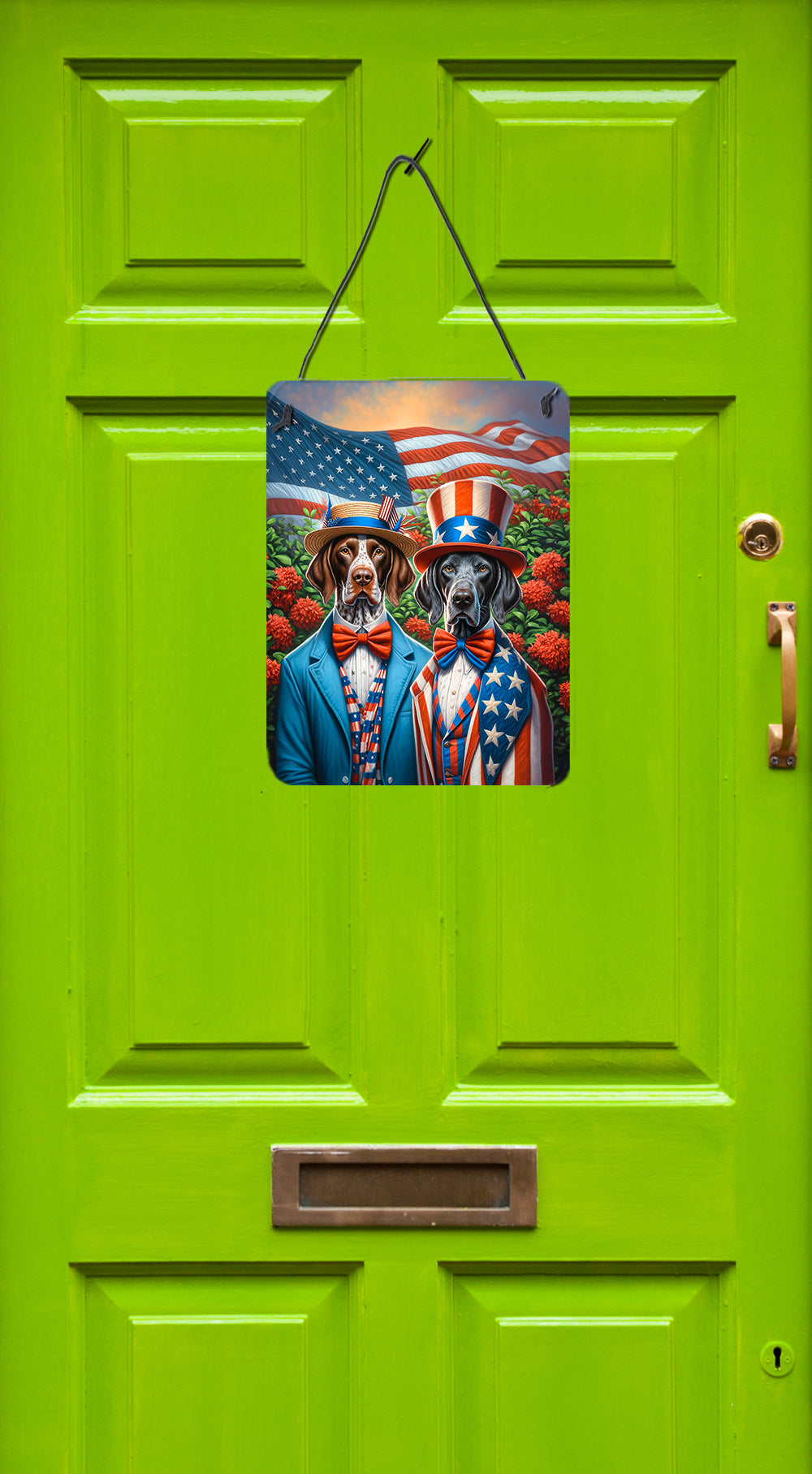 All American Pointer Wall or Door Hanging Prints Aluminum Metal Sign Kitchen Wall Bar Bathroom Plaque Home Decor Front Door Plaque, 12x16, Multicolor