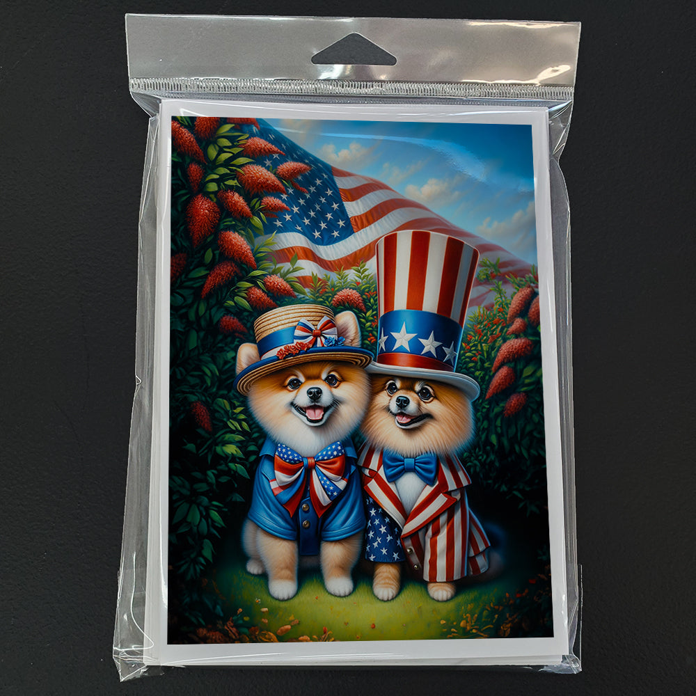 All American Pomeranian Greeting Cards Pack of 8 Blank Cards with Envelopes Whimsical A7 Size 5x7