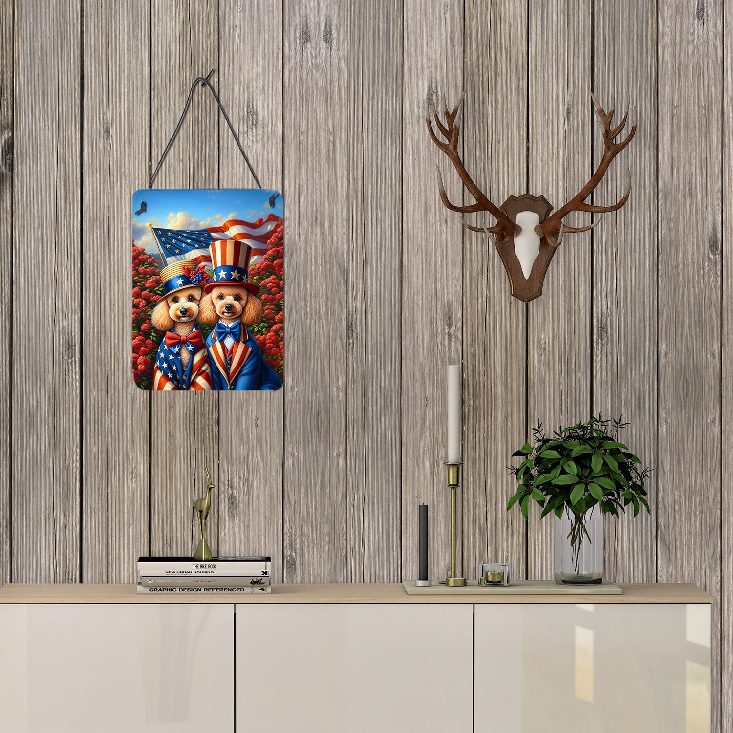 All American Poodle Wall or Door Hanging Prints Aluminum Metal Sign Kitchen Wall Bar Bathroom Plaque Home Decor Front Door Plaque, 12x16, Multicolor