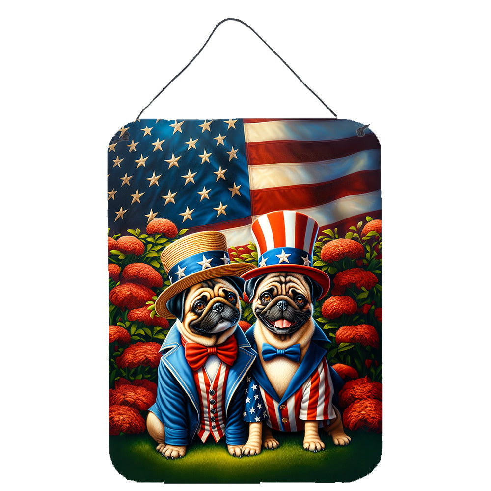 All American Pug Wall or Door Hanging Prints Aluminum Metal Sign Kitchen Wall Bar Bathroom Plaque Home Decor Front Door Plaque, 12x16, Multicolor