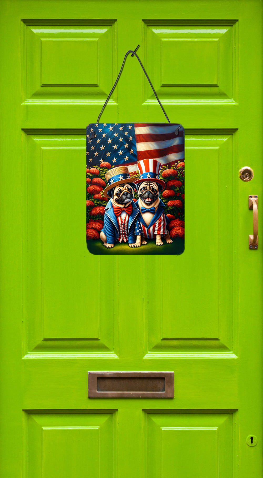All American Pug Wall or Door Hanging Prints Aluminum Metal Sign Kitchen Wall Bar Bathroom Plaque Home Decor Front Door Plaque, 12x16, Multicolor