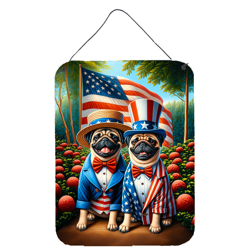 All American Pug Wall or Door Hanging Prints Aluminum Metal Sign Kitchen Wall Bar Bathroom Plaque Home Decor Front Door Plaque, 12x16, Multicolor