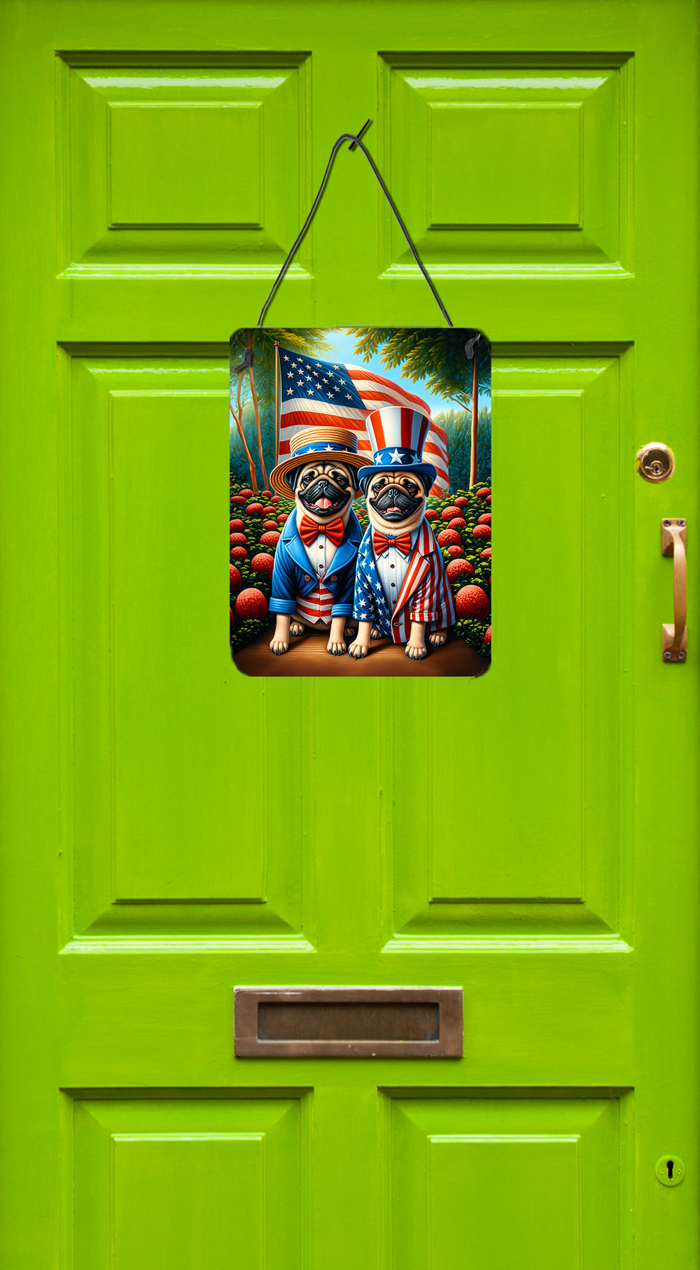 All American Pug Wall or Door Hanging Prints Aluminum Metal Sign Kitchen Wall Bar Bathroom Plaque Home Decor Front Door Plaque, 12x16, Multicolor