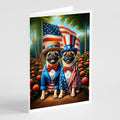 All American Pug Greeting Cards Pack of 8 Blank Cards with Envelopes Whimsical A7 Size 5x7
