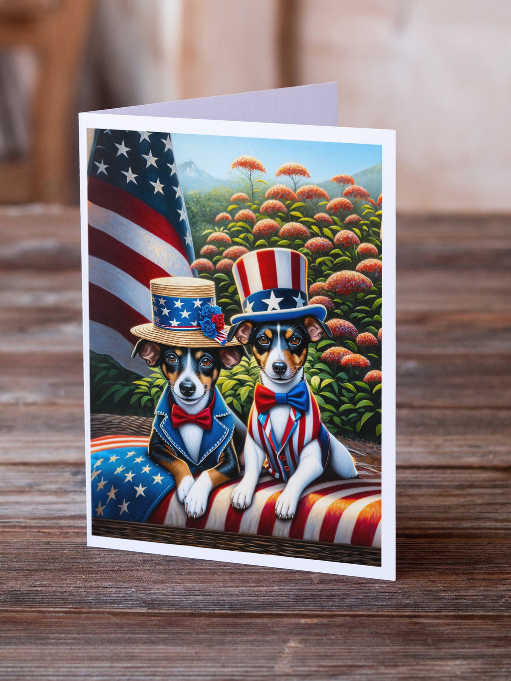 All American Rat Terrier Greeting Cards Pack of 8 Blank Cards with Envelopes Whimsical A7 Size 5x7