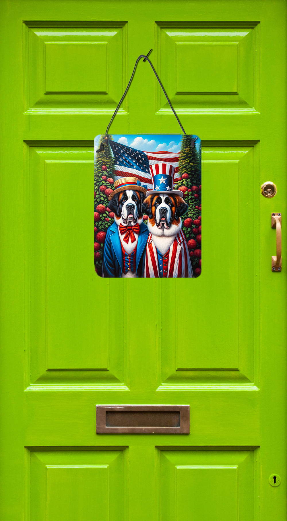 All American Saint Bernard Wall or Door Hanging Prints Aluminum Metal Sign Kitchen Wall Bar Bathroom Plaque Home Decor Front Door Plaque, 12x16, Multicolor