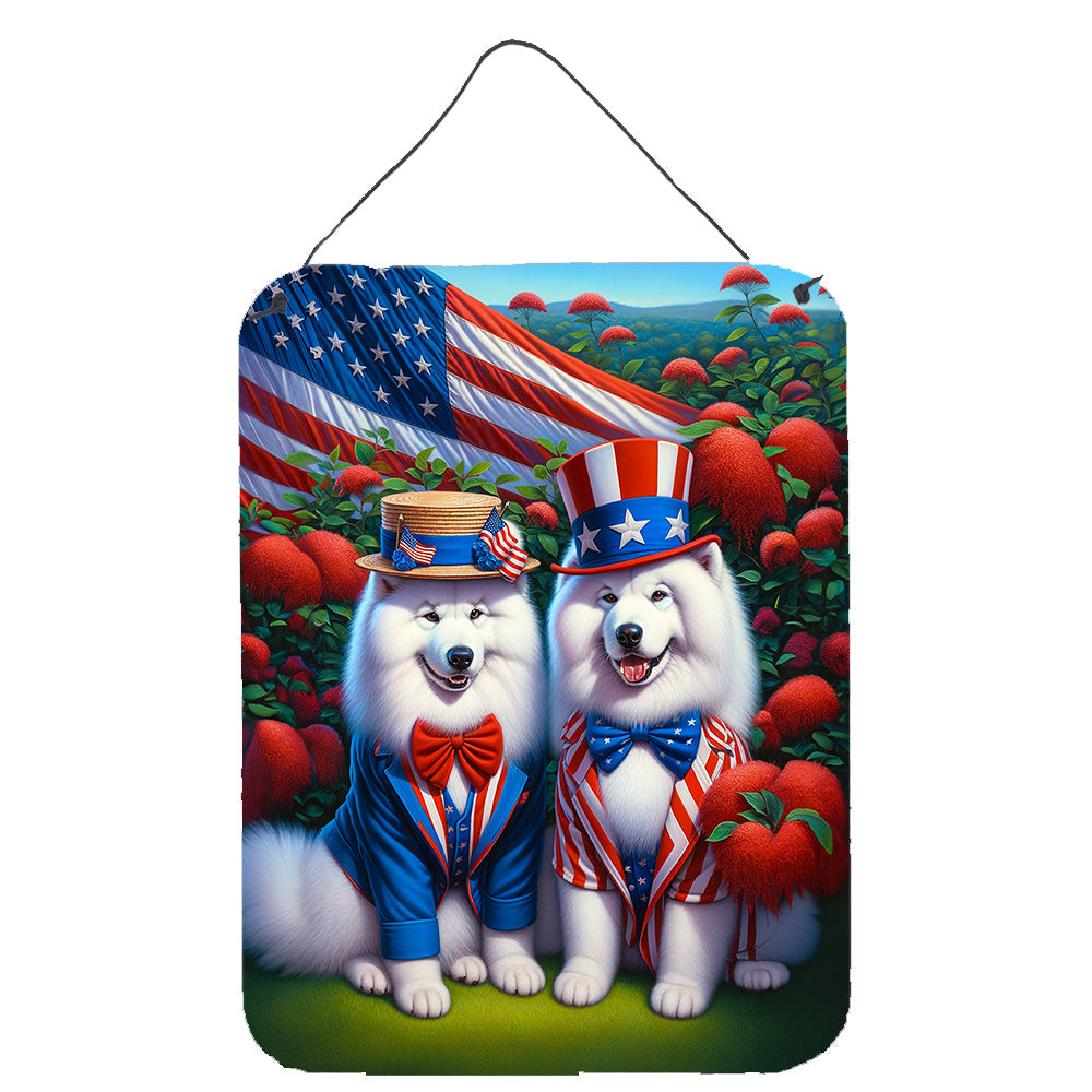 All American Samoyed Wall or Door Hanging Prints Aluminum Metal Sign Kitchen Wall Bar Bathroom Plaque Home Decor Front Door Plaque, 12x16, Multicolor