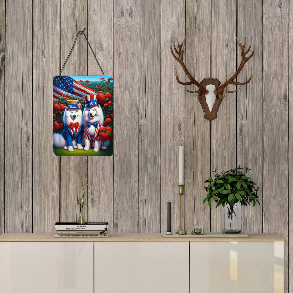 All American Samoyed Wall or Door Hanging Prints Aluminum Metal Sign Kitchen Wall Bar Bathroom Plaque Home Decor Front Door Plaque, 12x16, Multicolor