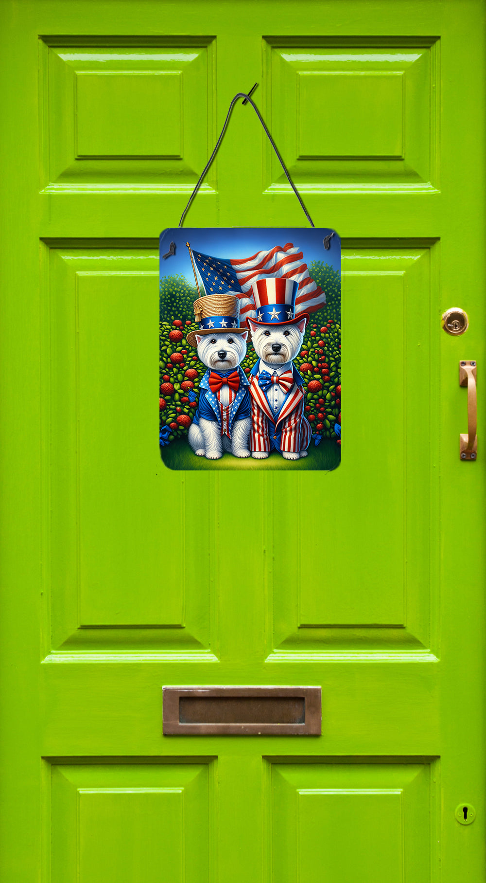 All American Westie Wall or Door Hanging Prints Aluminum Metal Sign Kitchen Wall Bar Bathroom Plaque Home Decor Front Door Plaque, 12x16, Multicolor