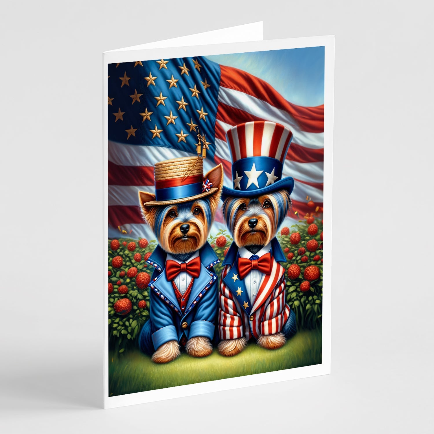 All American Yorkshire Terrier Greeting Cards Pack of 8 Blank Cards with Envelopes Whimsical A7 Size 5x7