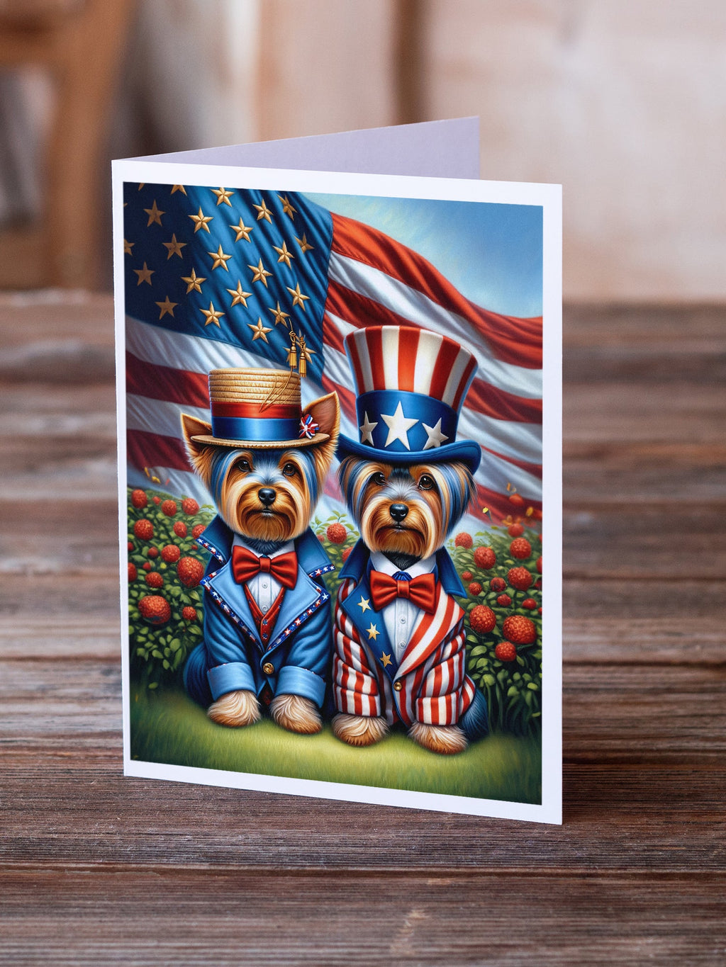 All American Yorkshire Terrier Greeting Cards Pack of 8 Blank Cards with Envelopes Whimsical A7 Size 5x7