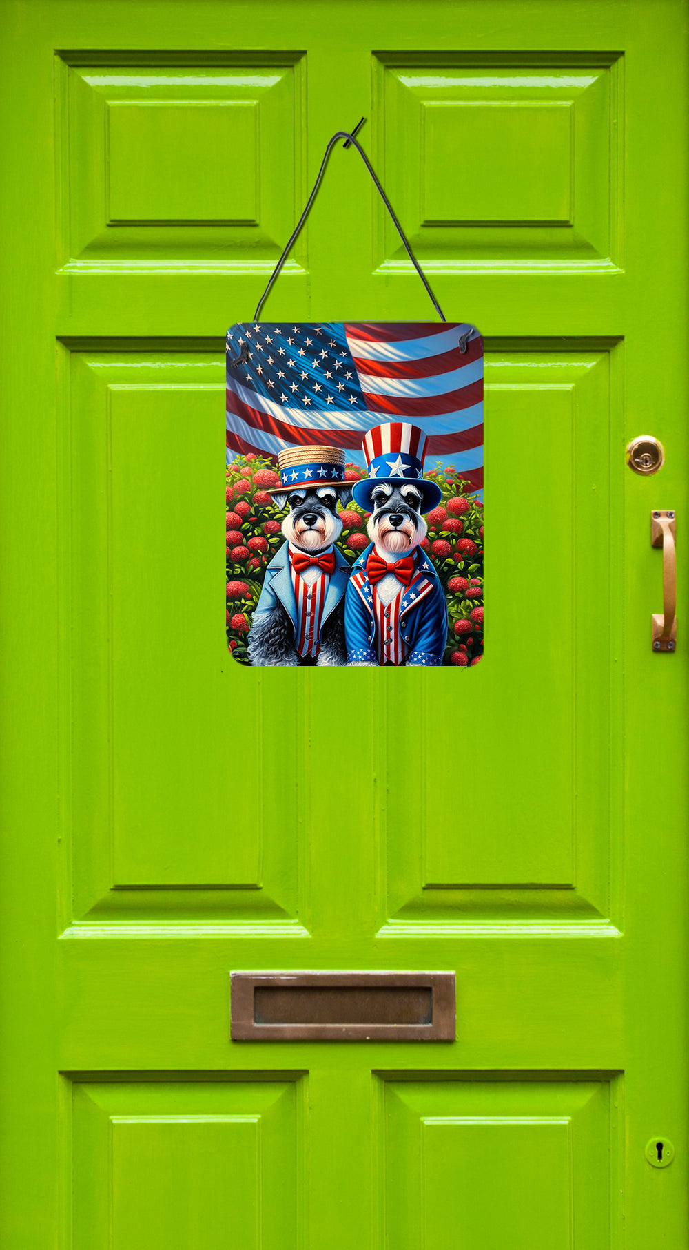 All American Schnauzer Wall or Door Hanging Prints Aluminum Metal Sign Kitchen Wall Bar Bathroom Plaque Home Decor Front Door Plaque, 12x16, Multicolor