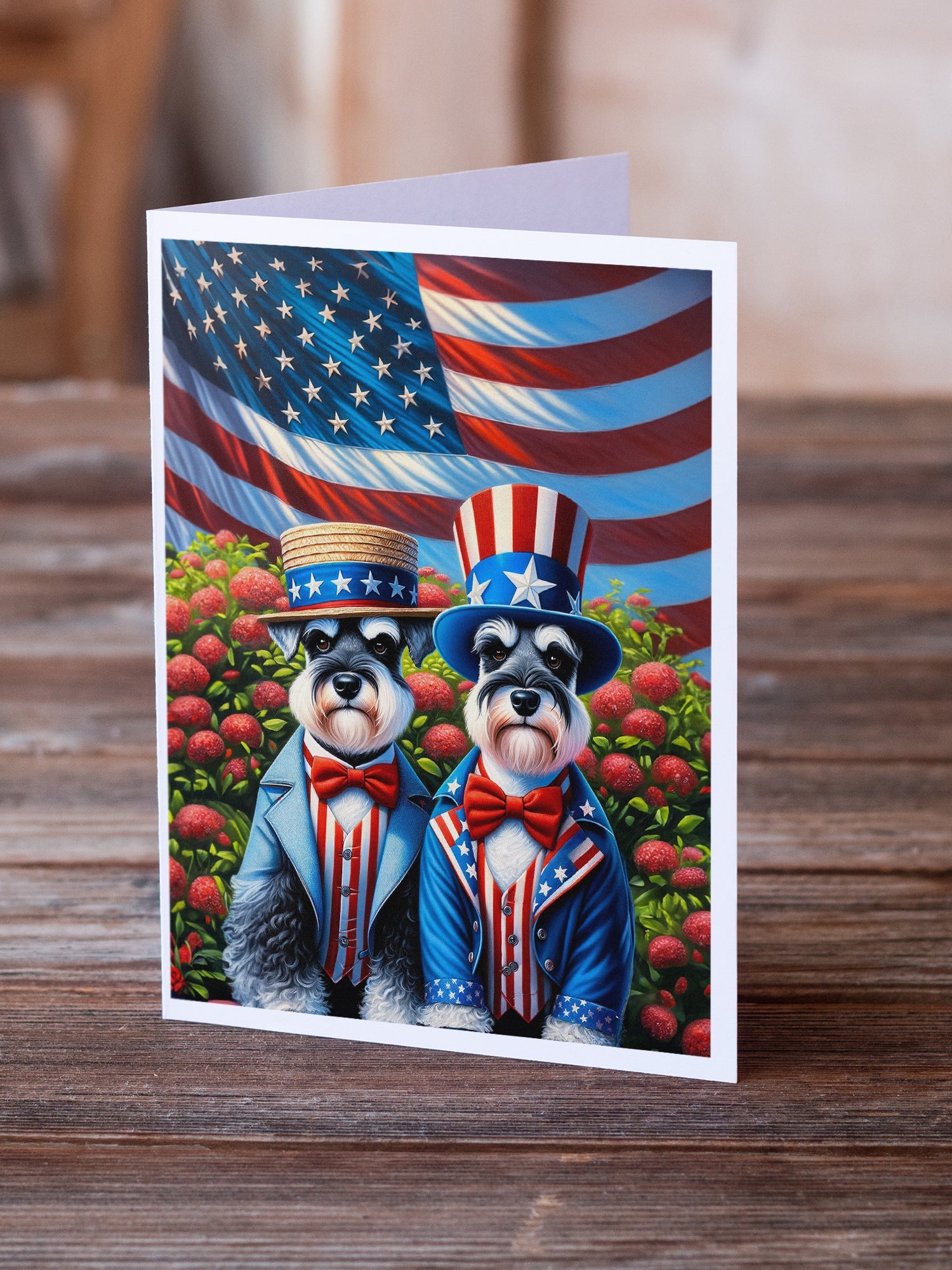 All American Schnauzer Greeting Cards Pack of 8 Blank Cards with Envelopes Whimsical A7 Size 5x7