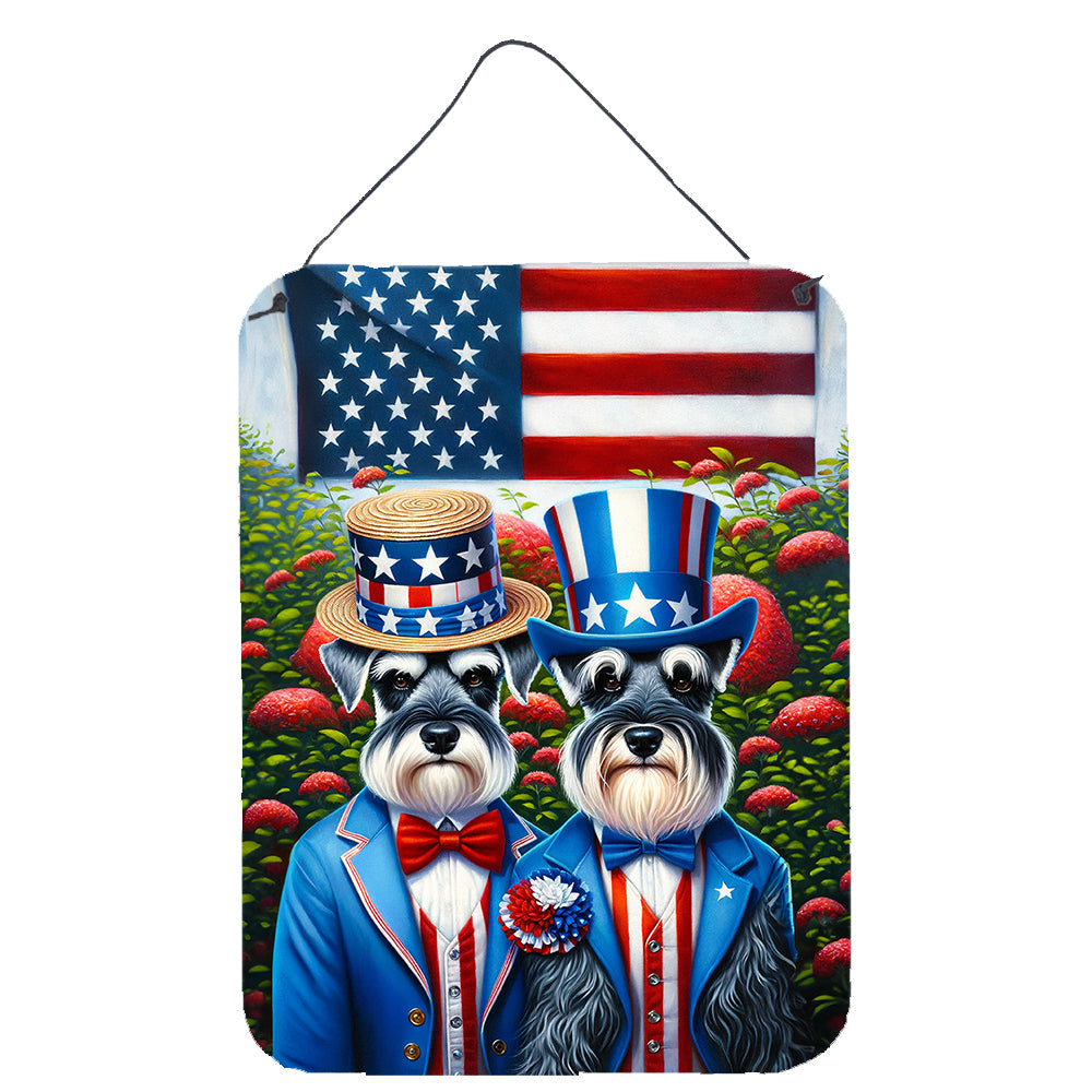 All American Schnauzer Wall or Door Hanging Prints Aluminum Metal Sign Kitchen Wall Bar Bathroom Plaque Home Decor Front Door Plaque, 12x16, Multicolor