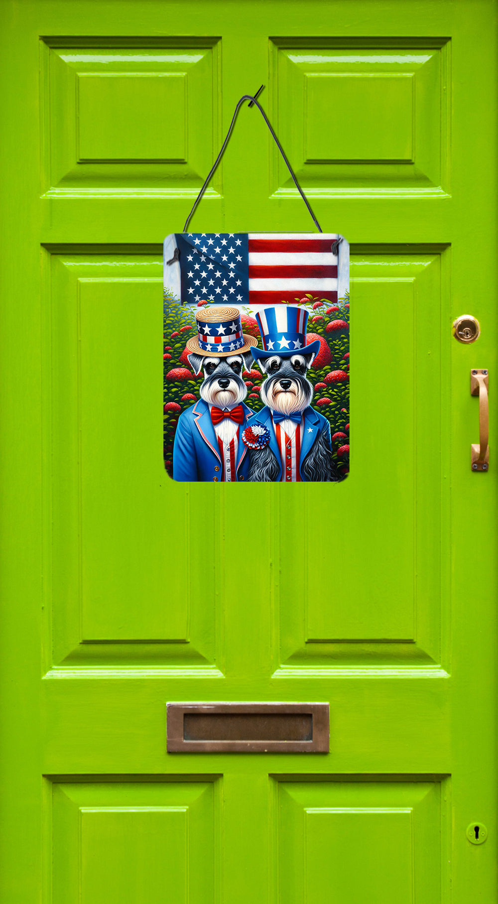 All American Schnauzer Wall or Door Hanging Prints Aluminum Metal Sign Kitchen Wall Bar Bathroom Plaque Home Decor Front Door Plaque, 12x16, Multicolor