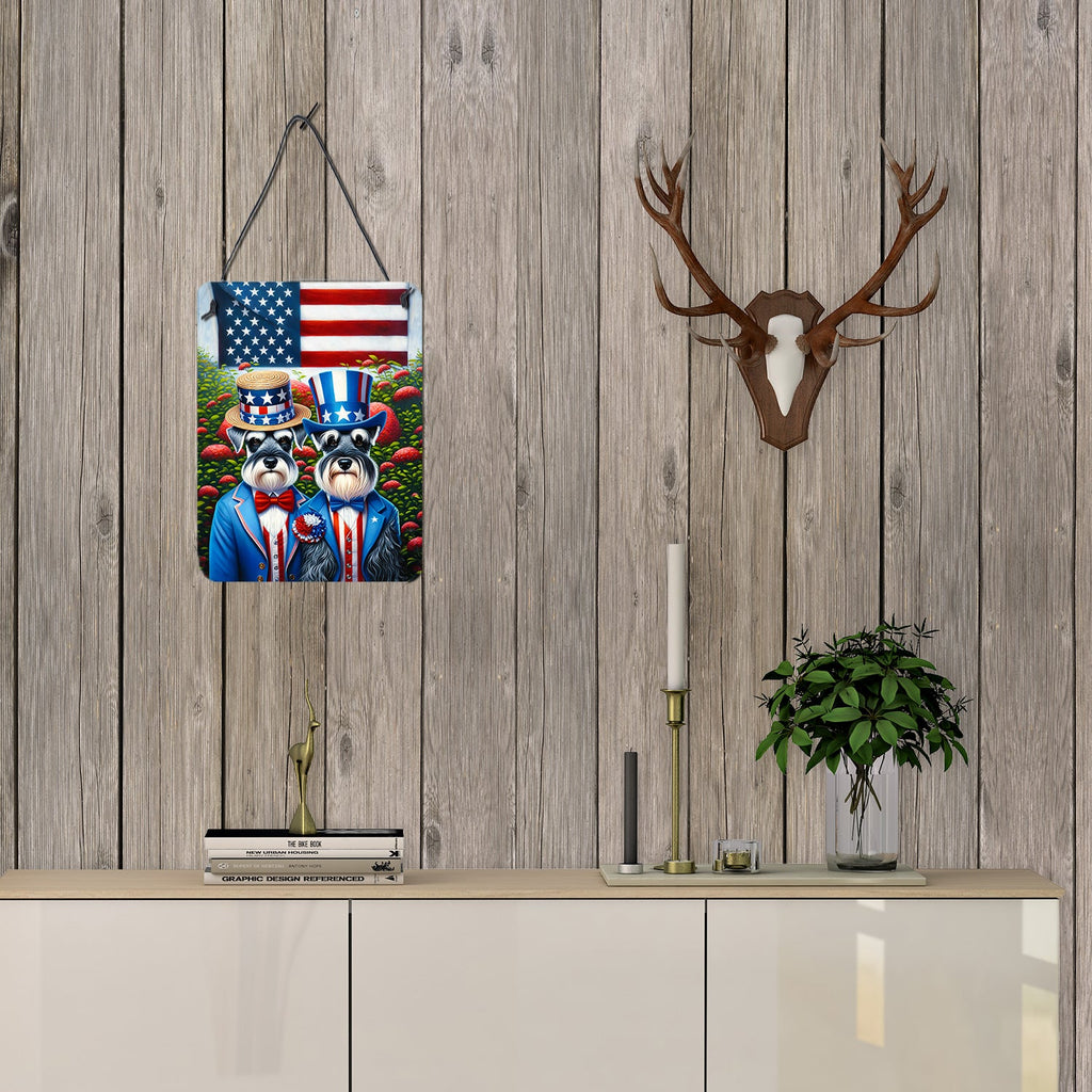 All American Schnauzer Wall or Door Hanging Prints Aluminum Metal Sign Kitchen Wall Bar Bathroom Plaque Home Decor Front Door Plaque, 12x16, Multicolor