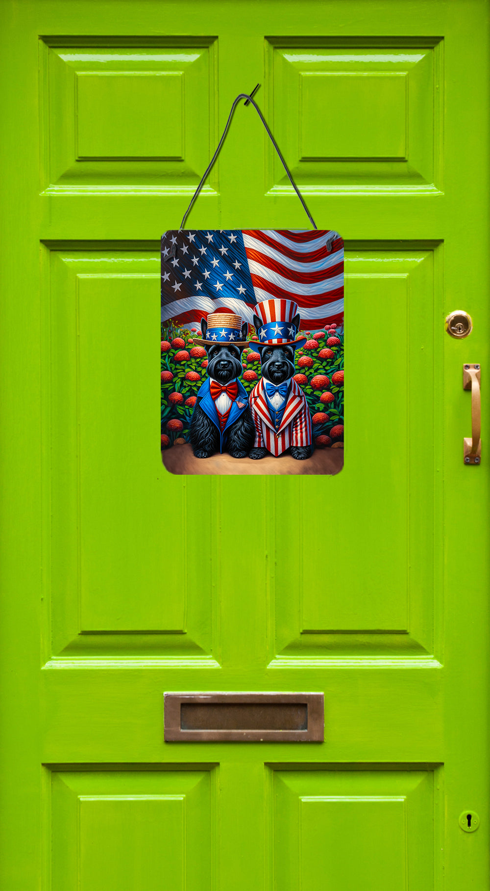 All American Scottish Terrier Wall or Door Hanging Prints Aluminum Metal Sign Kitchen Wall Bar Bathroom Plaque Home Decor Front Door Plaque, 12x16, Multicolor
