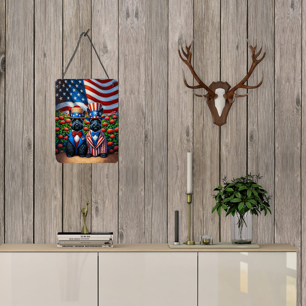 All American Scottish Terrier Wall or Door Hanging Prints Aluminum Metal Sign Kitchen Wall Bar Bathroom Plaque Home Decor Front Door Plaque, 12x16, Multicolor