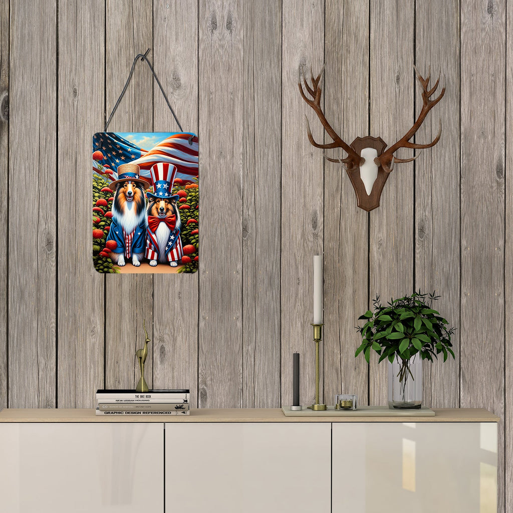 All American Sheltie Wall or Door Hanging Prints Aluminum Metal Sign Kitchen Wall Bar Bathroom Plaque Home Decor Front Door Plaque, 12x16, Multicolor